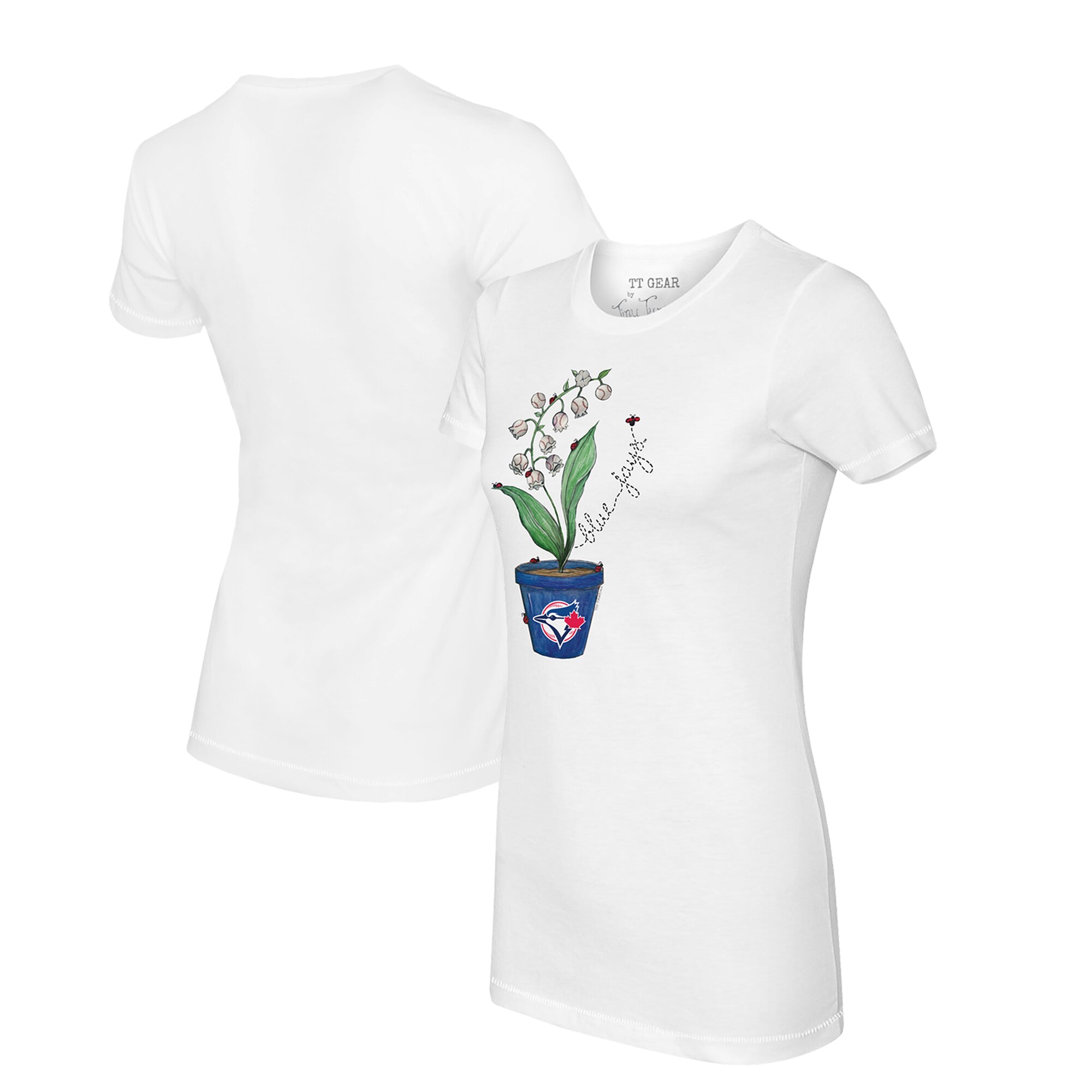 Women's Toronto Blue Jays Tiny Turnip White Lilies & Ladybugs T-Shirt