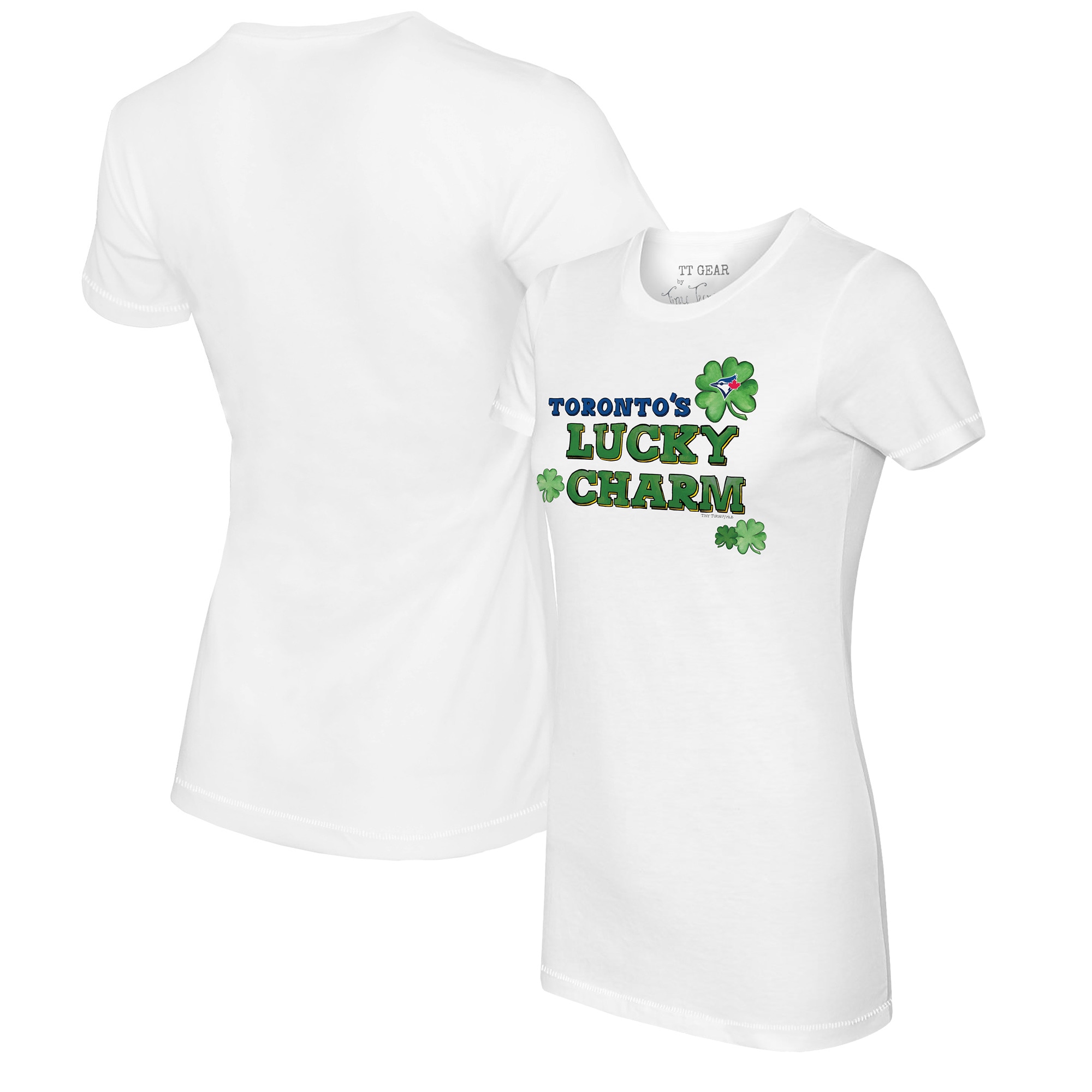 Women's Toronto Blue Jays Tiny Turnip White Lucky Charm T-Shirt