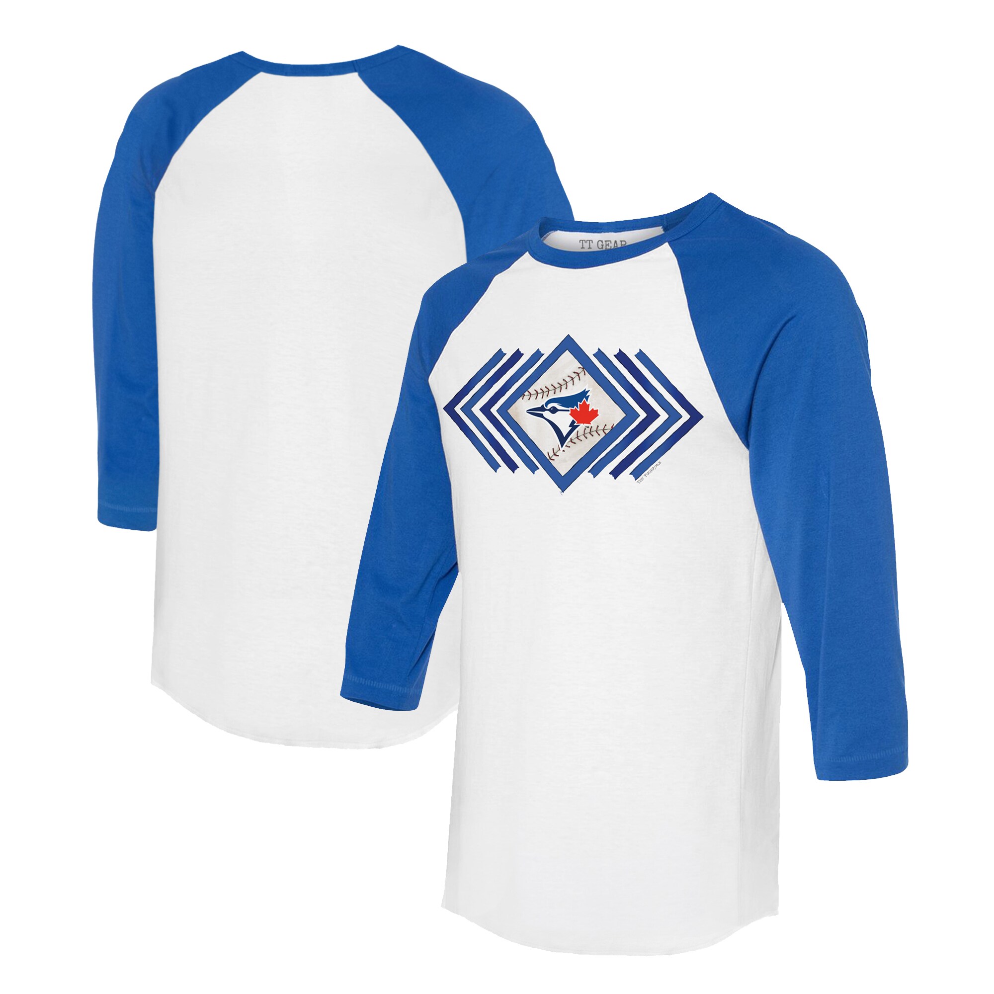 Women's Toronto Blue Jays Tiny Turnip White Prism Arrows 3/4-Sleeve Raglan T-Shirt