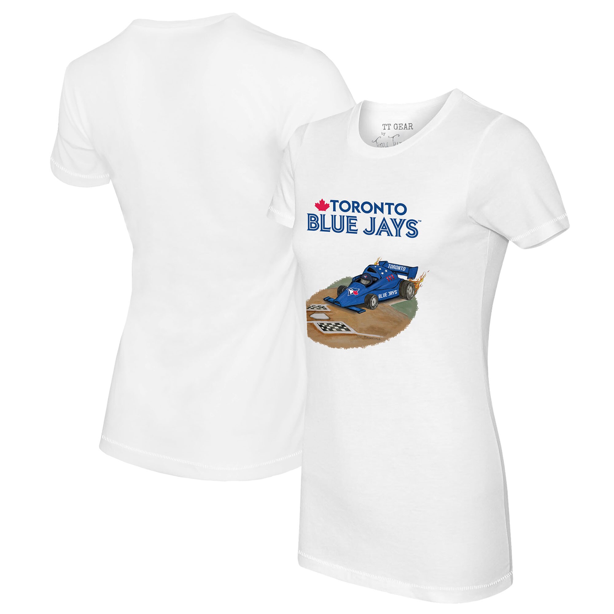 Women's Toronto Blue Jays Tiny Turnip White Race Car T-Shirt