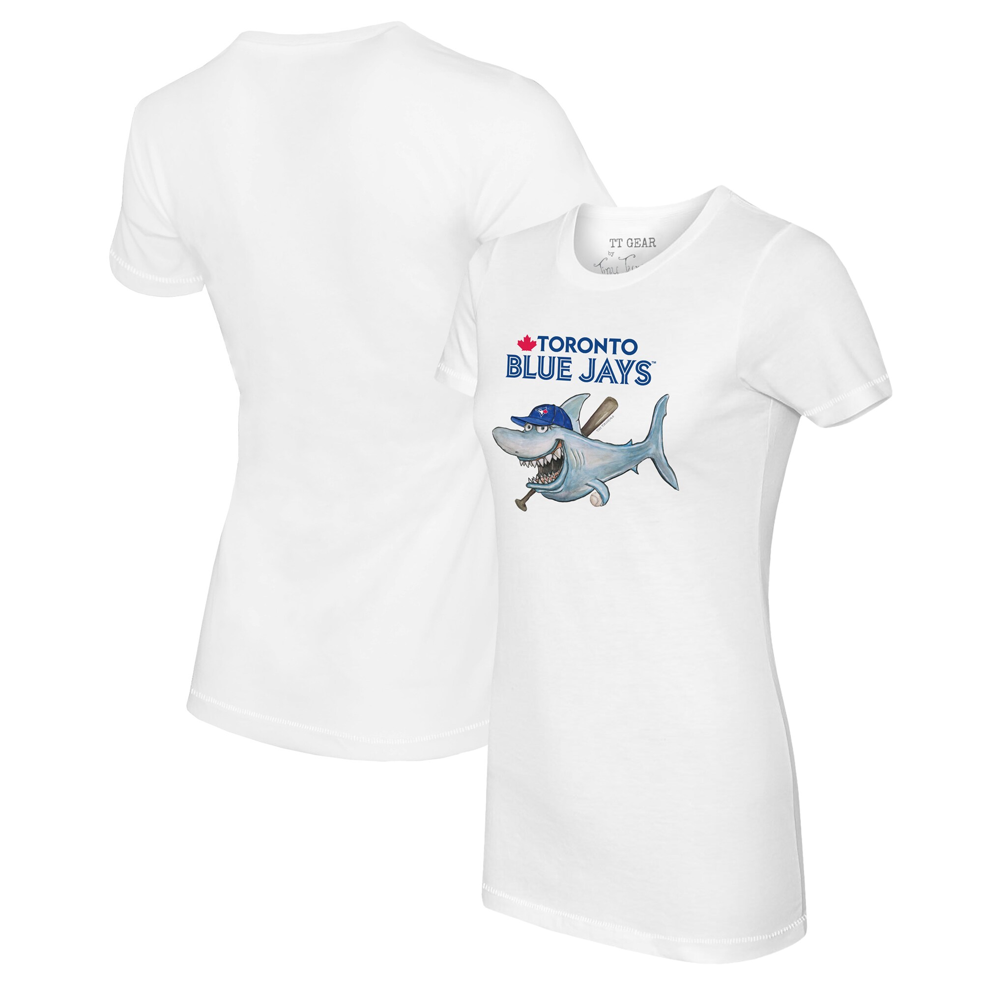 Women's Toronto Blue Jays Tiny Turnip White Shark Logo T-Shirt