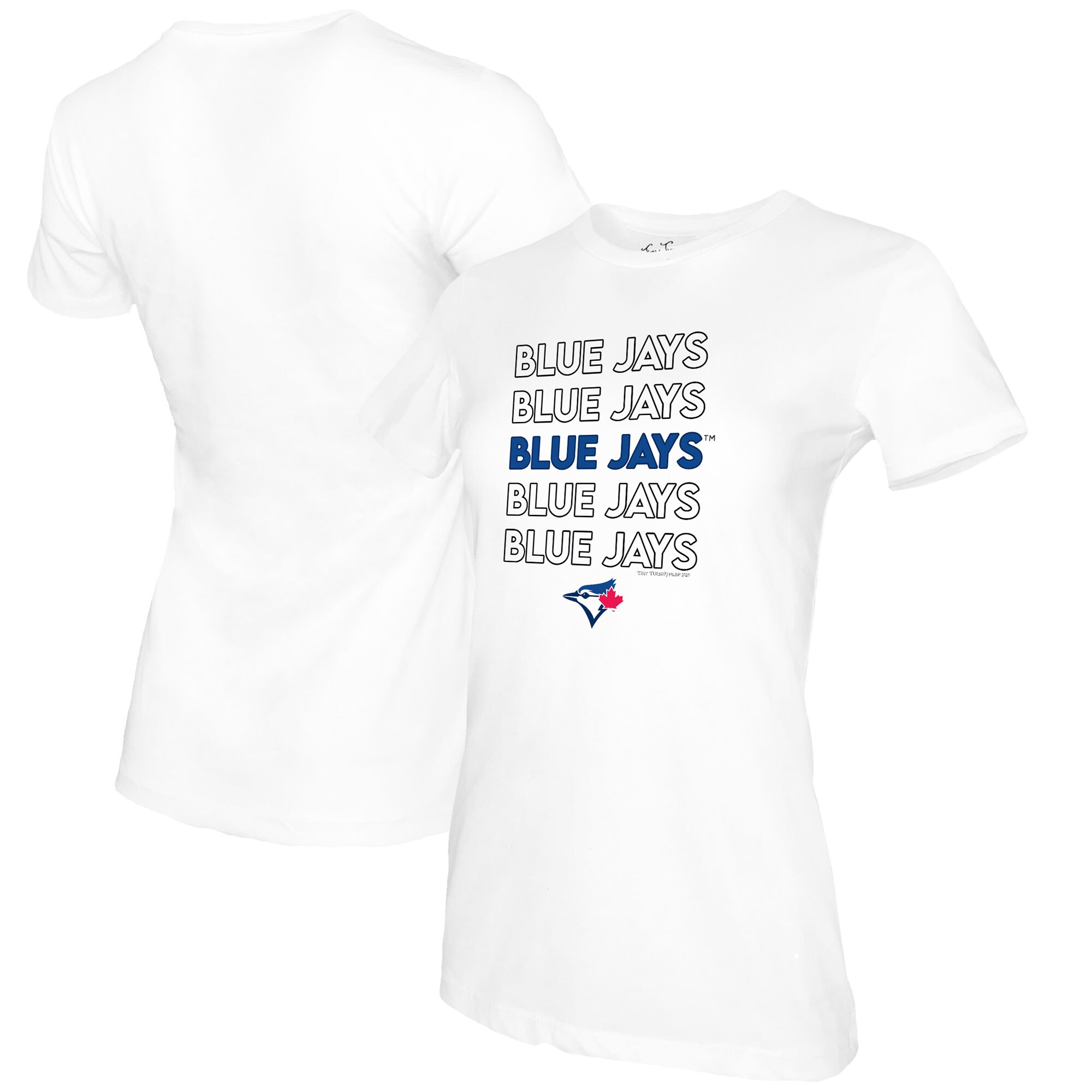 Women's Toronto Blue Jays Tiny Turnip White Stacked T-Shirt