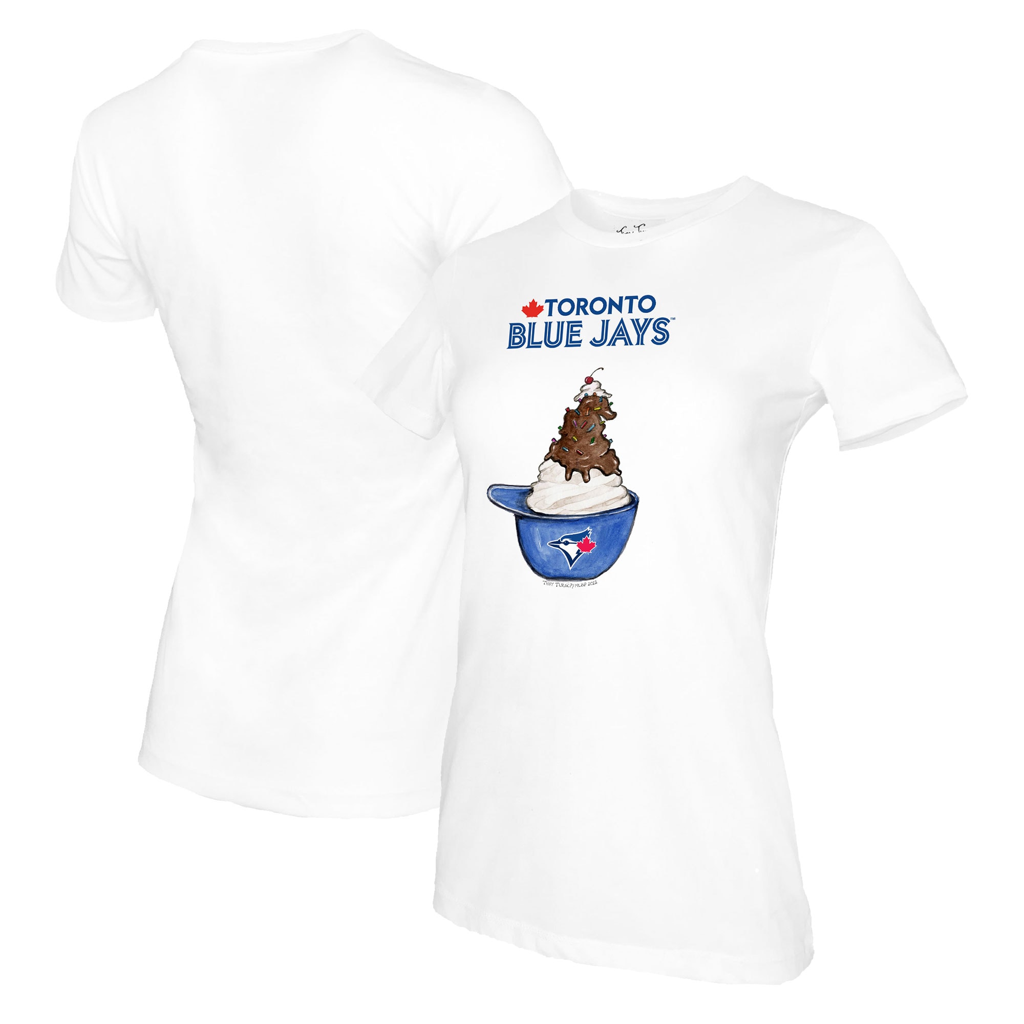Women's Toronto Blue Jays Tiny Turnip White Sundae Helmet T-Shirt
