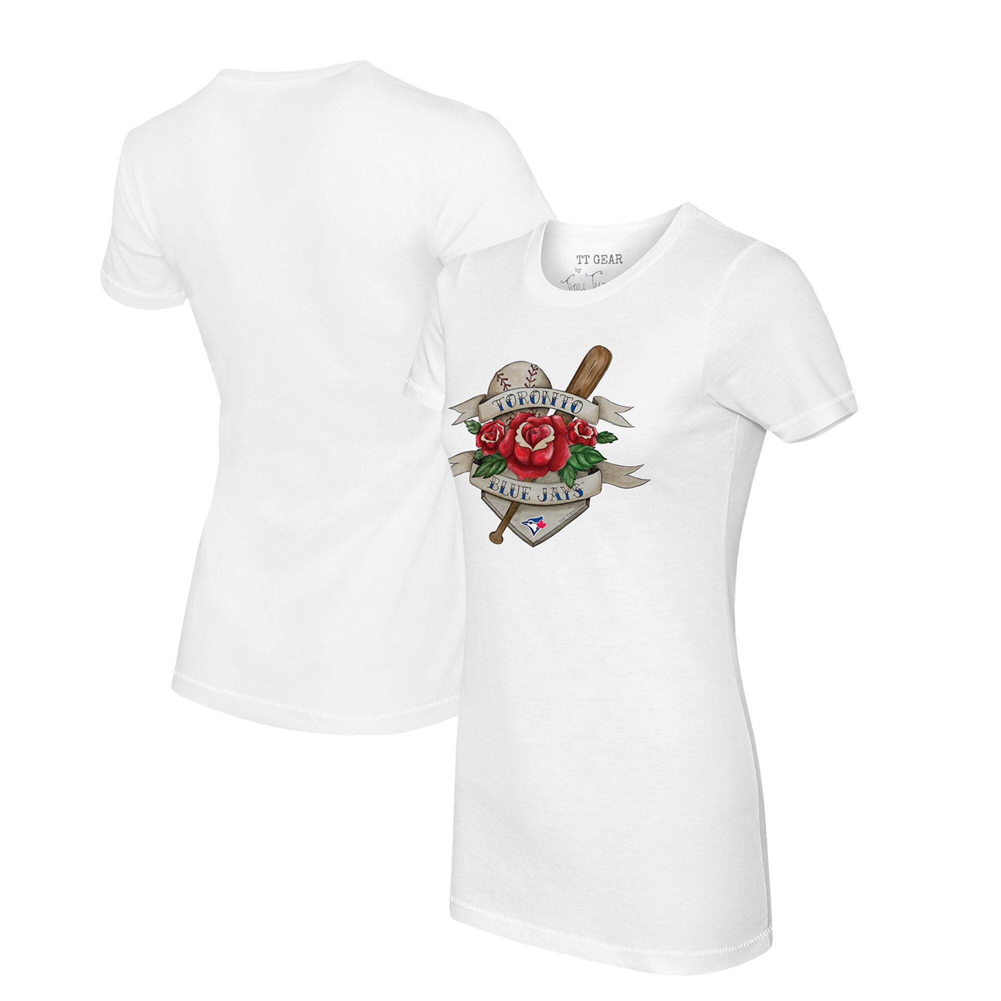 Women's Toronto Blue Jays Tiny Turnip White Tattoo Rose T-Shirt