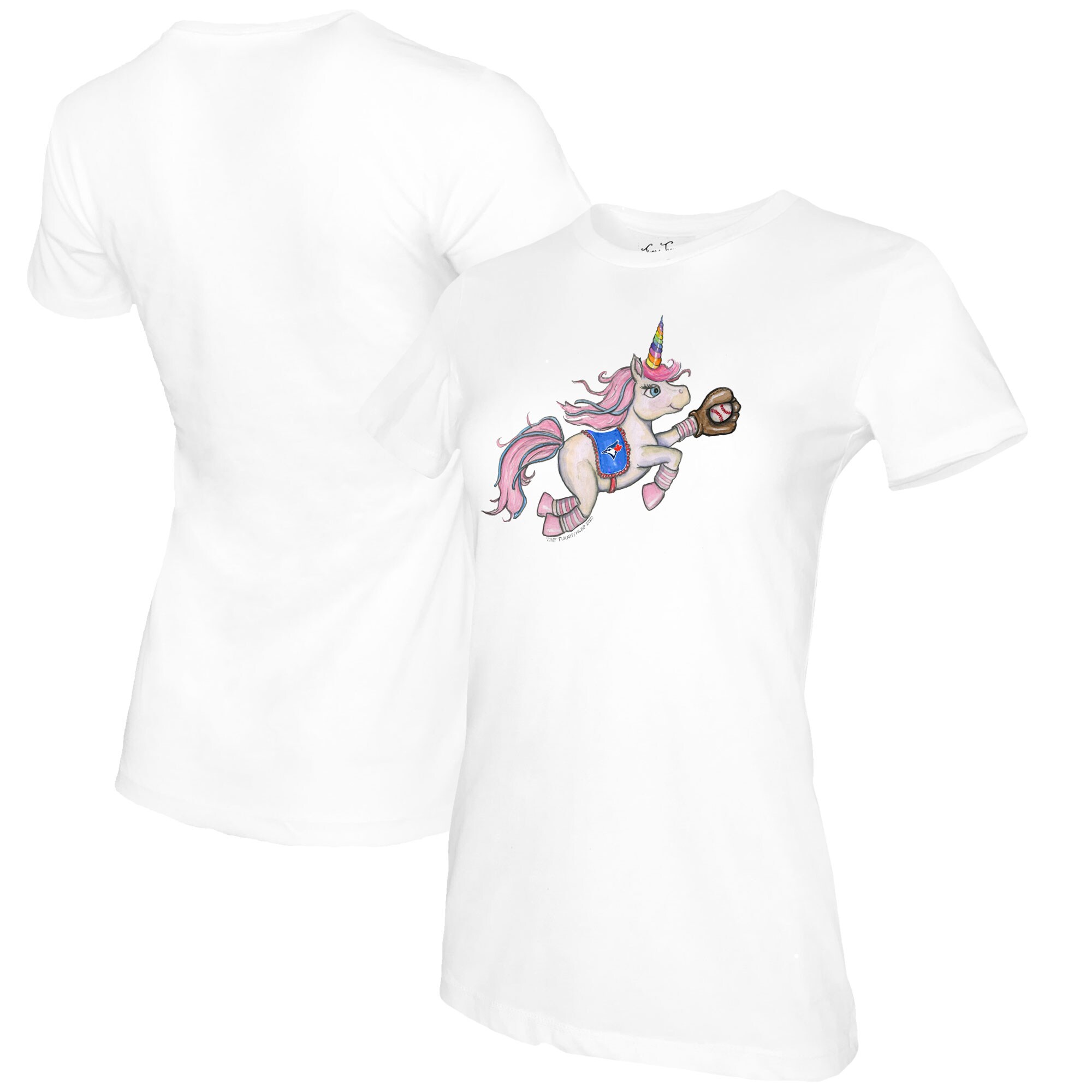Women's Toronto Blue Jays Tiny Turnip White Unicorn T-Shirt