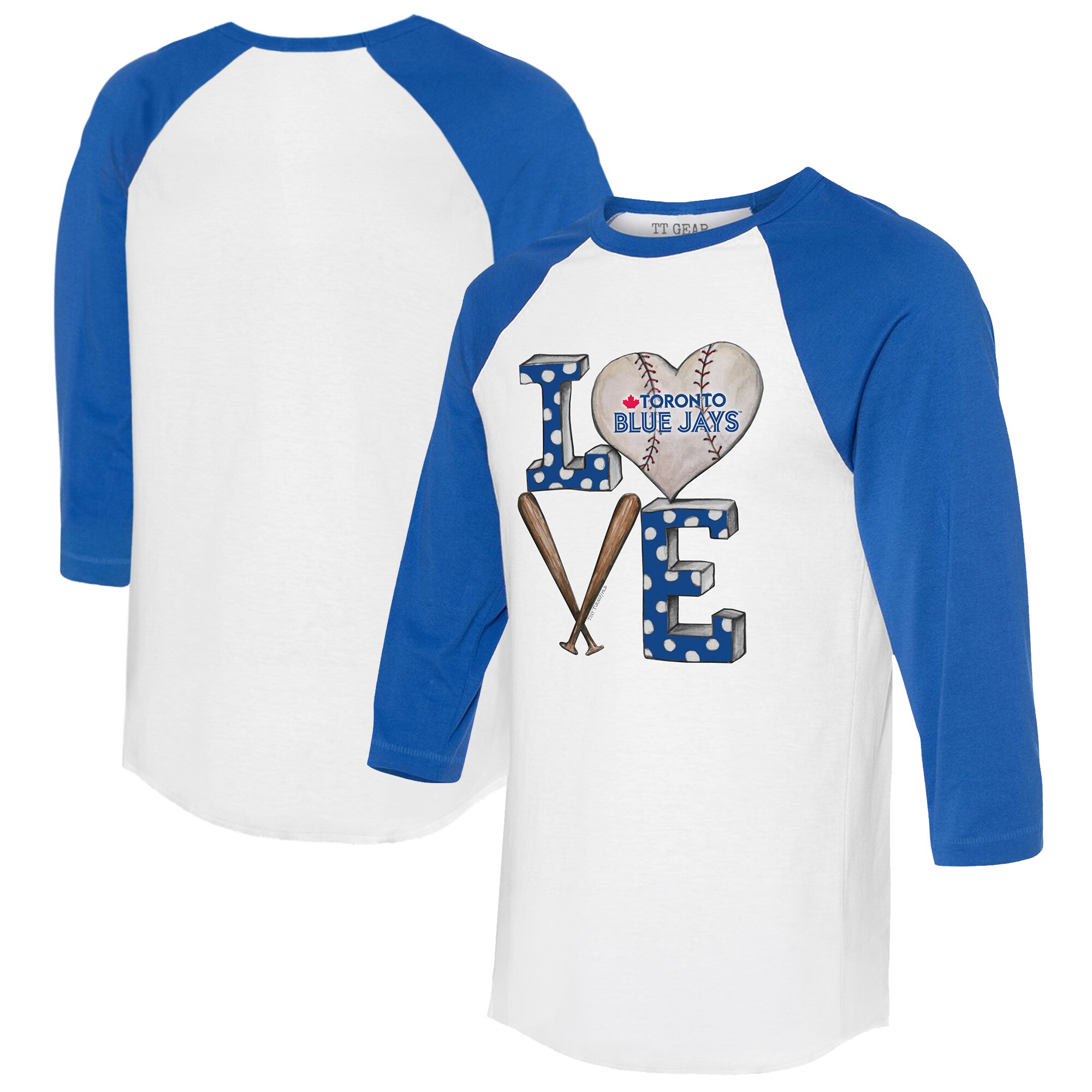 Women's Toronto Blue Jays  Tiny Turnip White/Royal Baseball Love Raglan 3/4-Sleeve T-Shirt