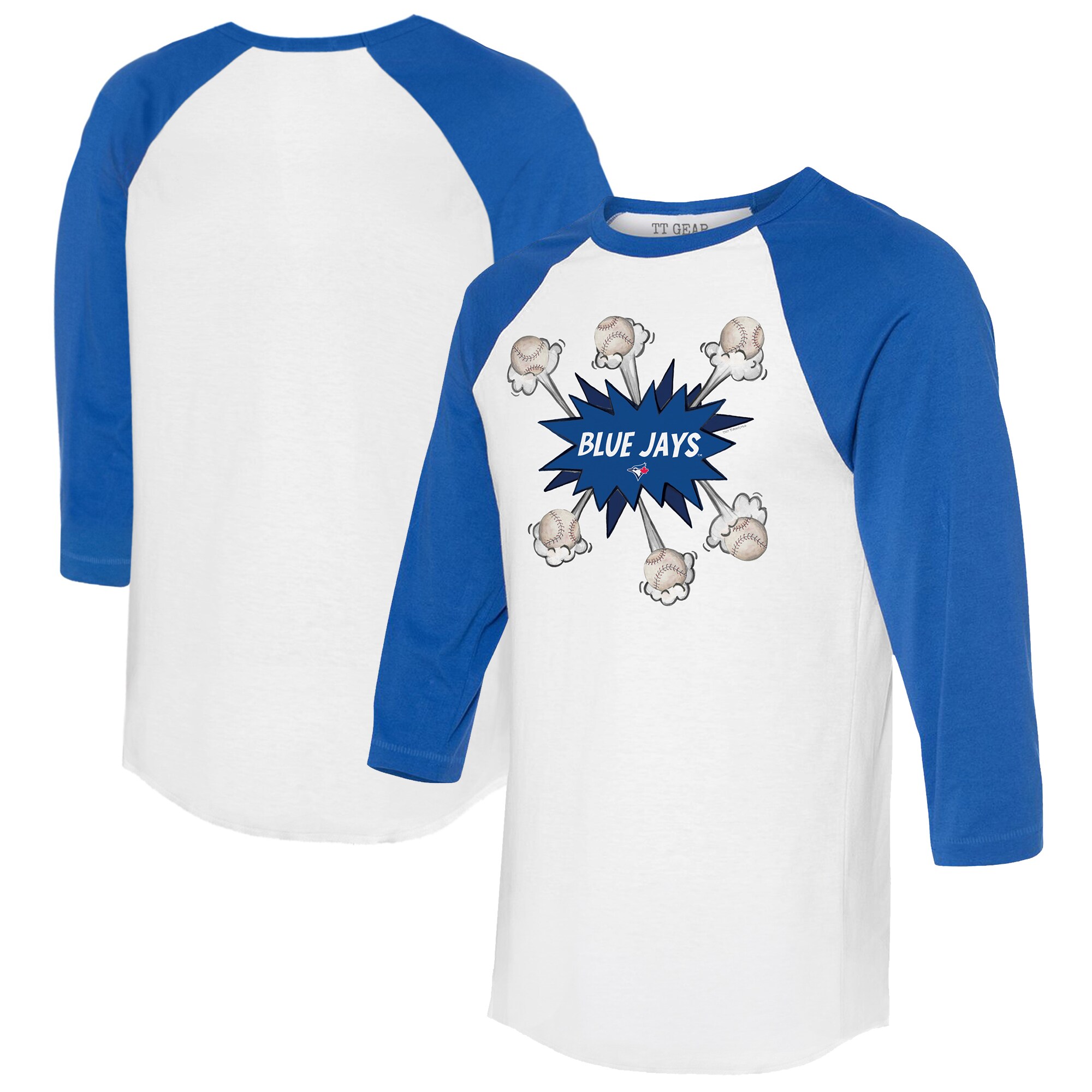 Women's Toronto Blue Jays  Tiny Turnip White/Royal Baseball Pow 3/4-Sleeve Raglan T-Shirt
