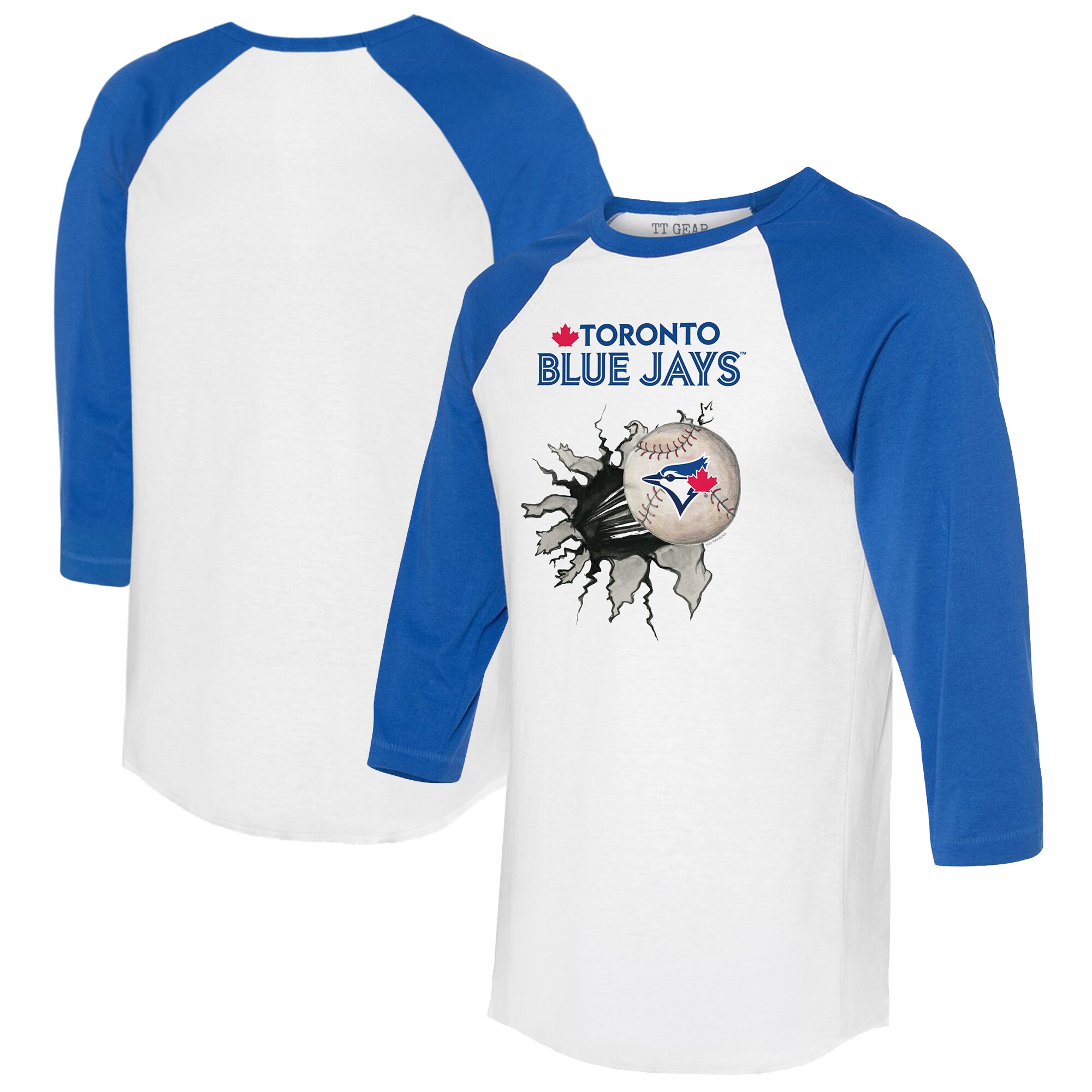 Women's Toronto Blue Jays  Tiny Turnip White/Royal Baseball Tear 3/4-Sleeve Raglan T-Shirt