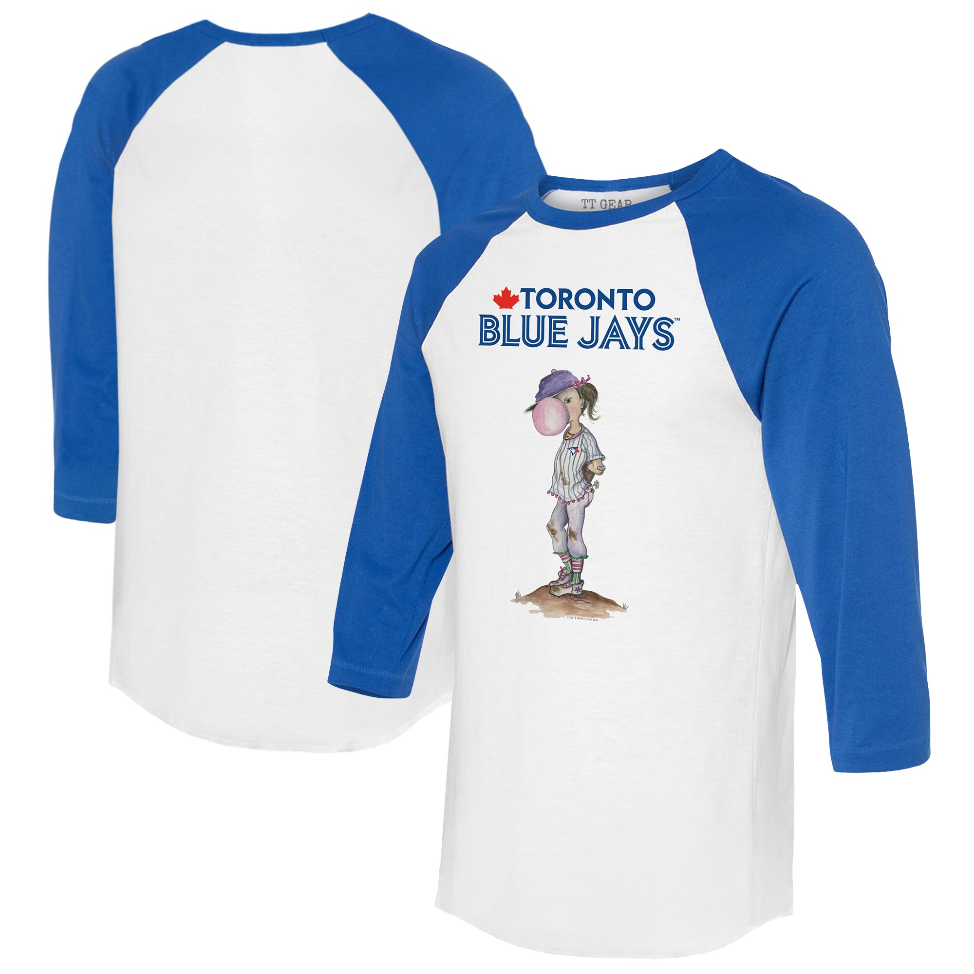 Women's Toronto Blue Jays Tiny Turnip White/Royal Bubbles 3/4-Sleeve Raglan T-Shirt