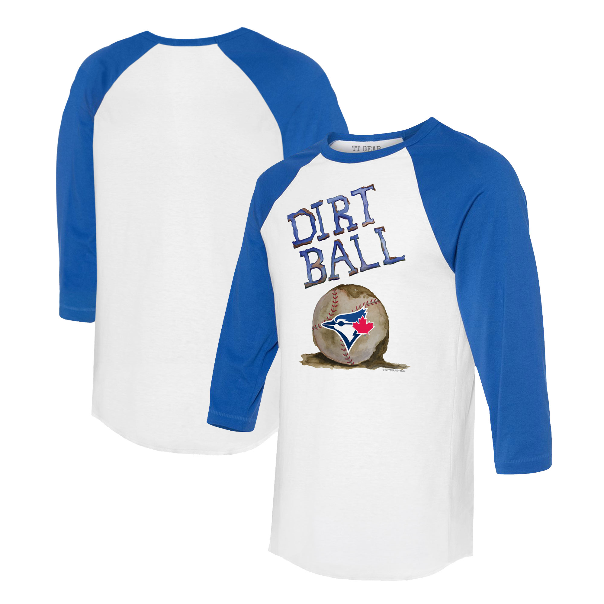 Women's Toronto Blue Jays  Tiny Turnip White/Royal Dirt Ball 3/4-Sleeve Raglan T-Shirt