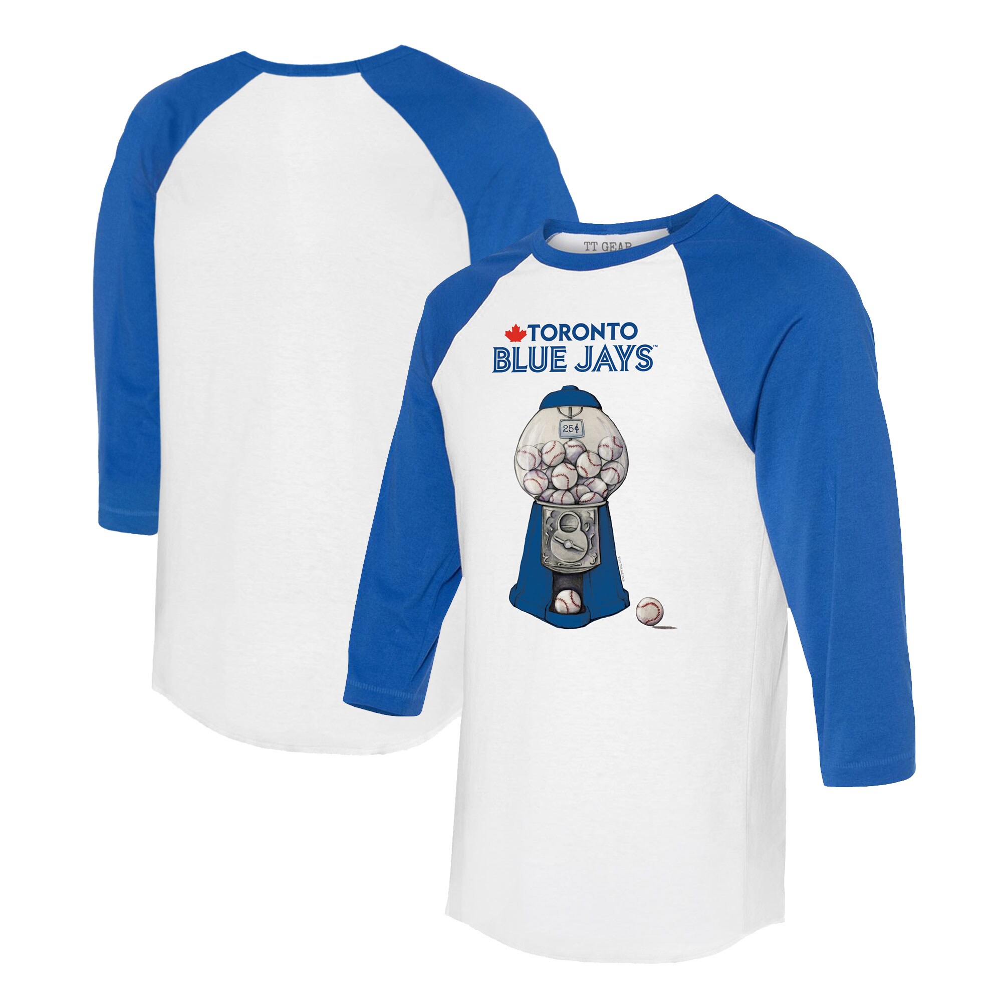 Women's Toronto Blue Jays  Tiny Turnip White/Royal Gumball Machine 3/4-Sleeve Raglan T-Shirt