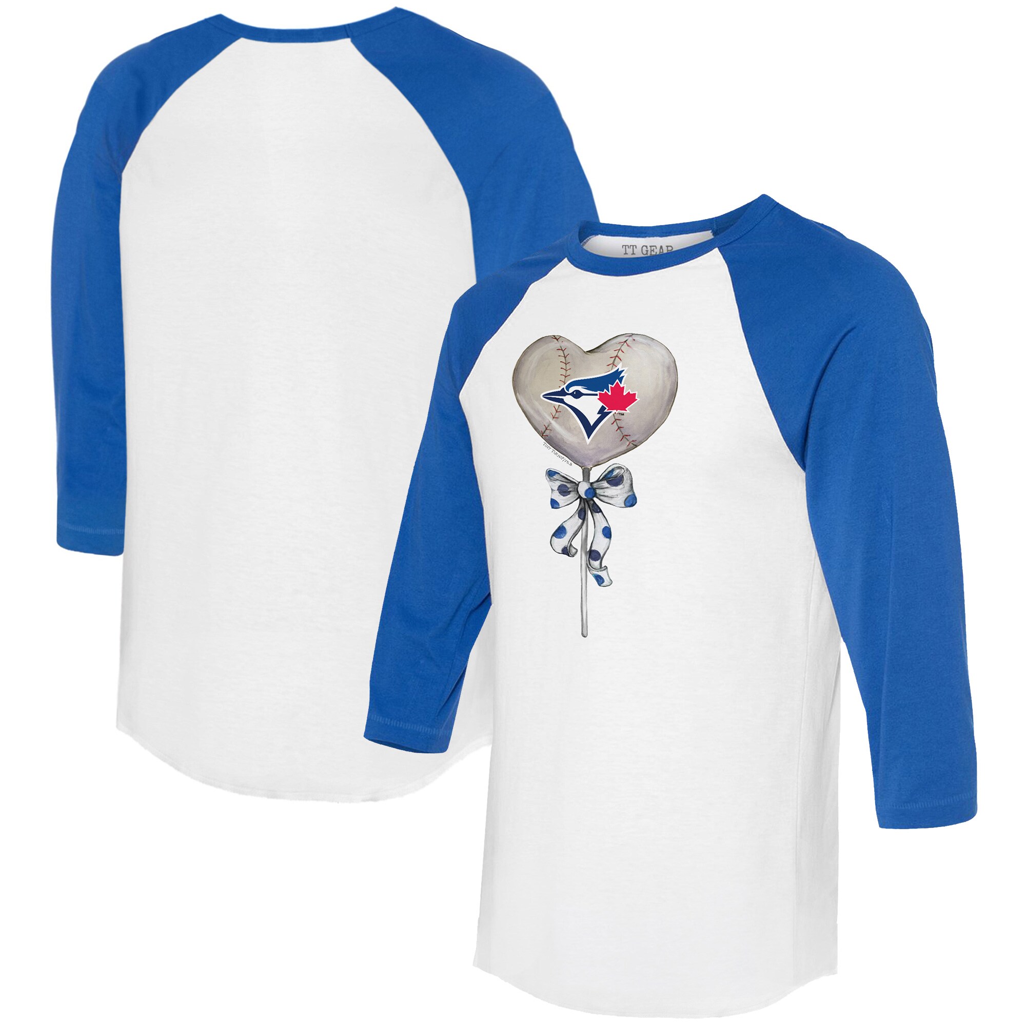 Women's Toronto Blue Jays  Tiny Turnip White/Royal Heart Lolly 3/4-Sleeve Raglan T-Shirt