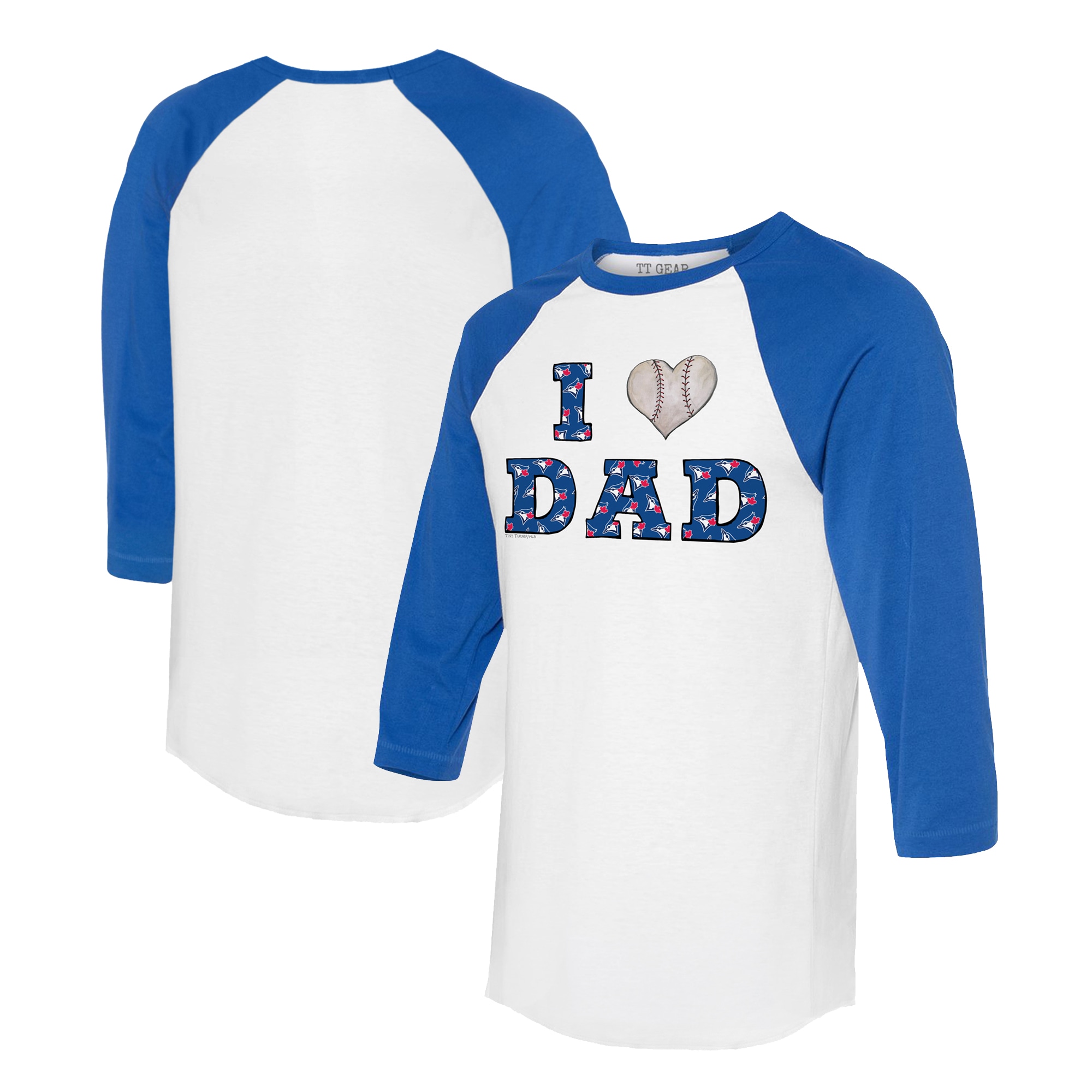 Women's Toronto Blue Jays Tiny Turnip White/Royal I Love Dad 3/4-Sleeve Raglan T-Shirt