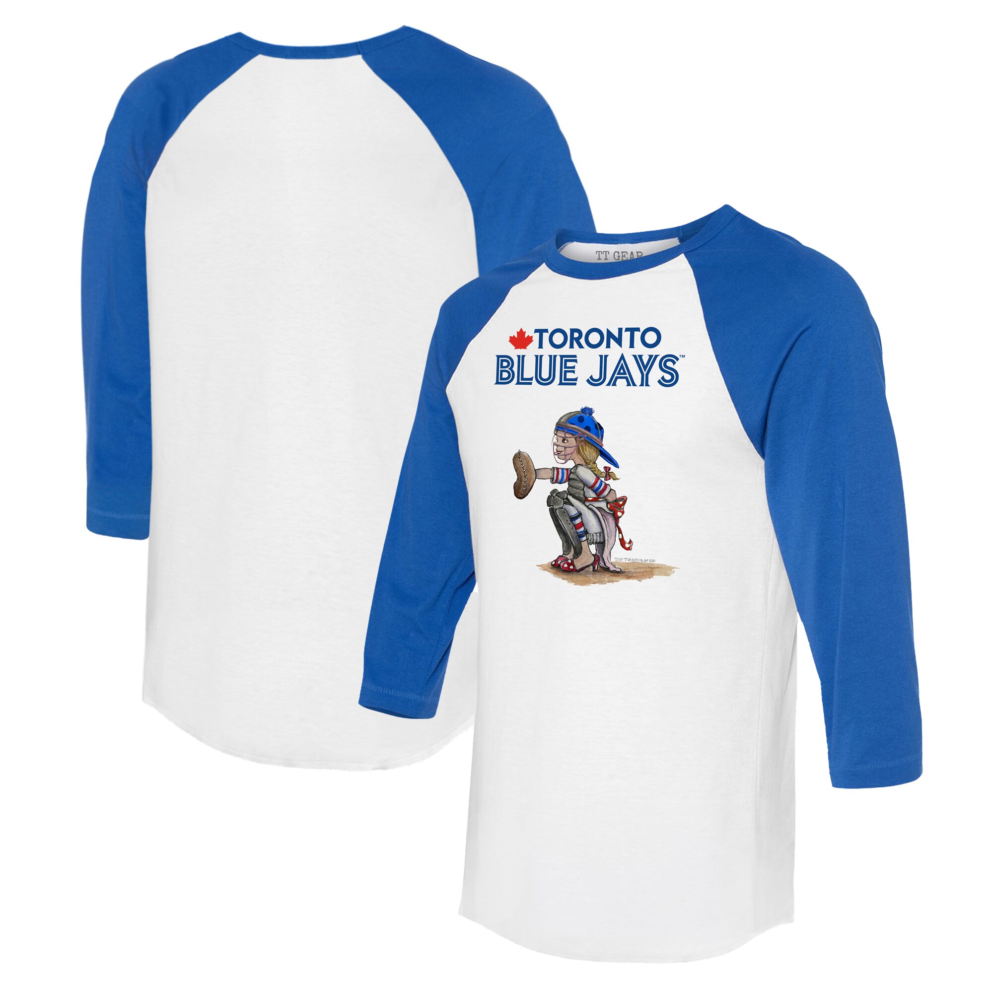 Women's Toronto Blue Jays Tiny Turnip White/Royal Kate 3/4-Sleeve Raglan T-Shirt
