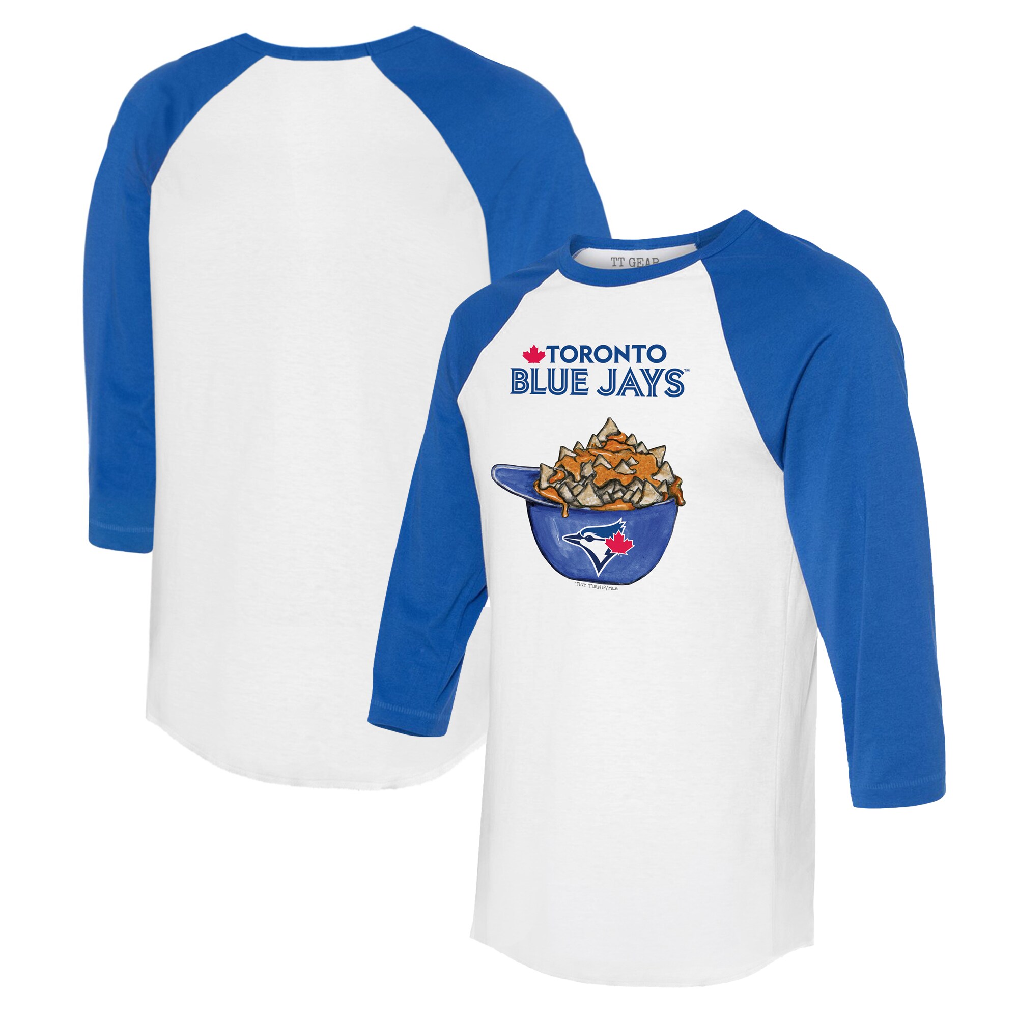 Women's Toronto Blue Jays Tiny Turnip White/Royal Nacho Helmet 3/4-Sleeve Raglan T-Shirt