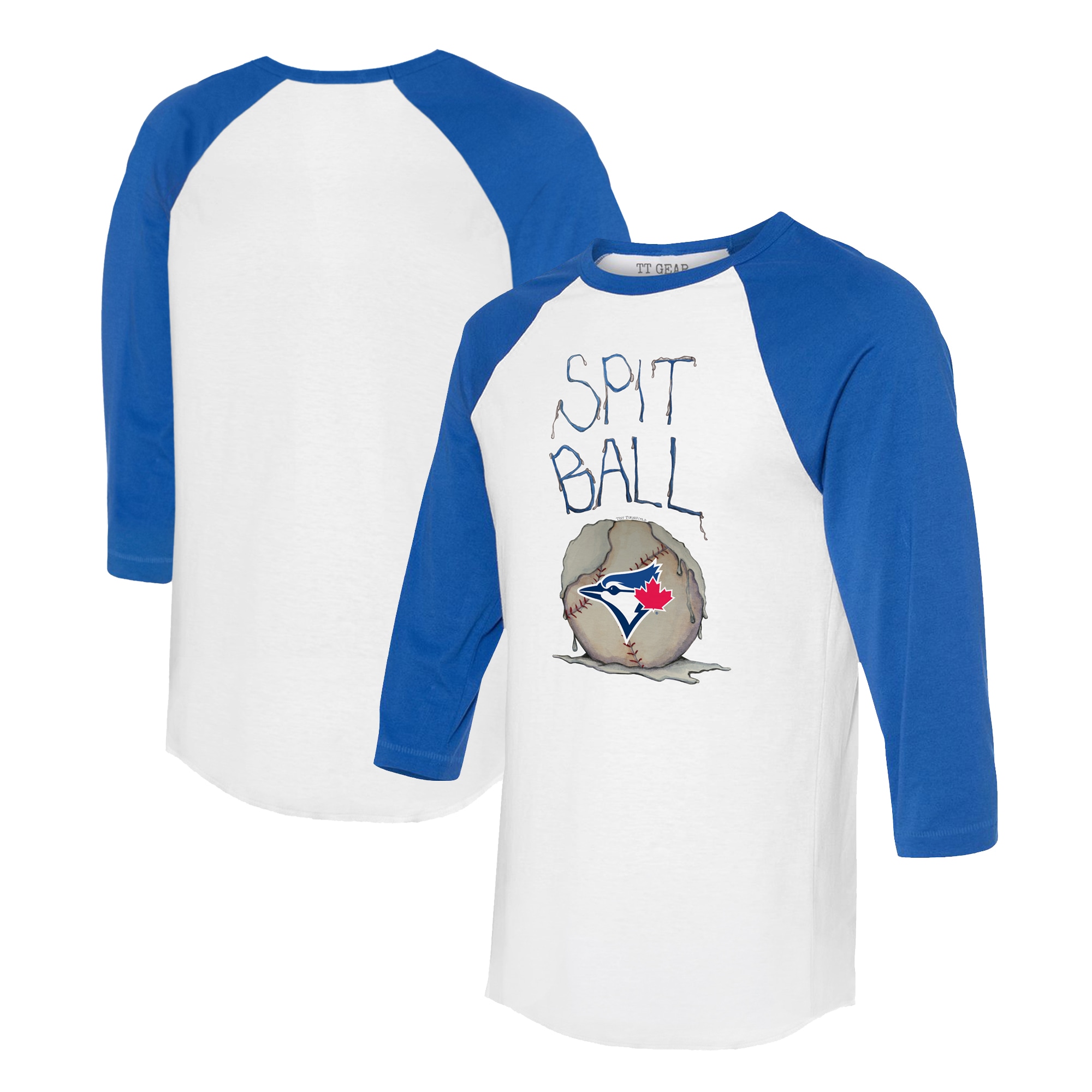 Women's Toronto Blue Jays Tiny Turnip White/Royal Spit Ball 3/4-Sleeve Raglan T-Shirt