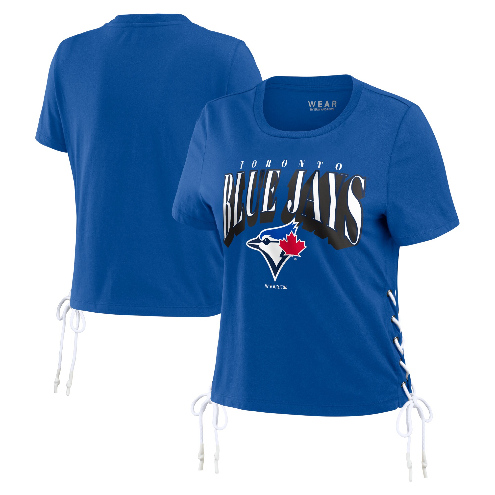 Women's Toronto Blue Jays WEAR by Erin Andrews Royal Side Lace-Up Cropped T-Shirt