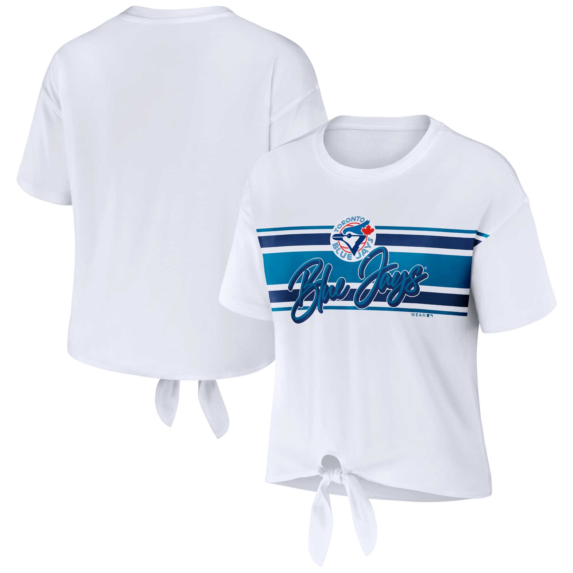 Women's Toronto Blue Jays WEAR by Erin Andrews White Front Tie T-Shirt