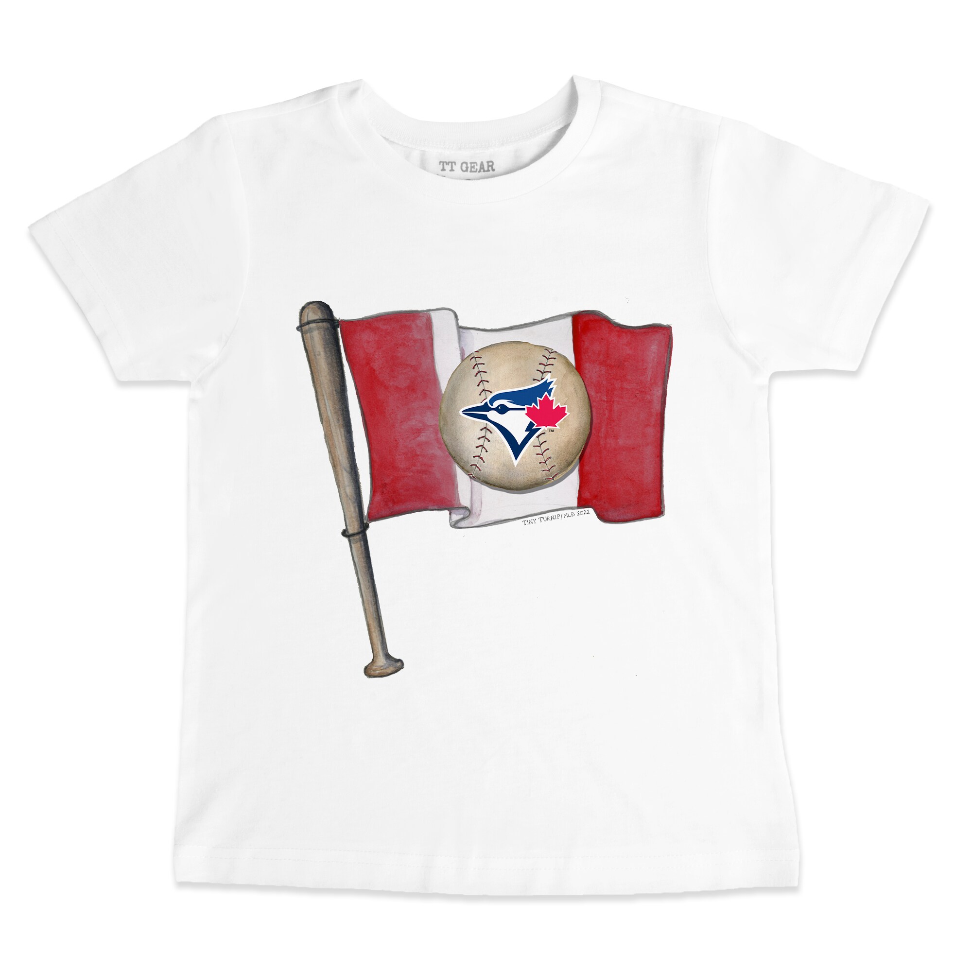 Youth Toronto Blue Jays Tiny Turnip White Baseball Flag T-Shirt