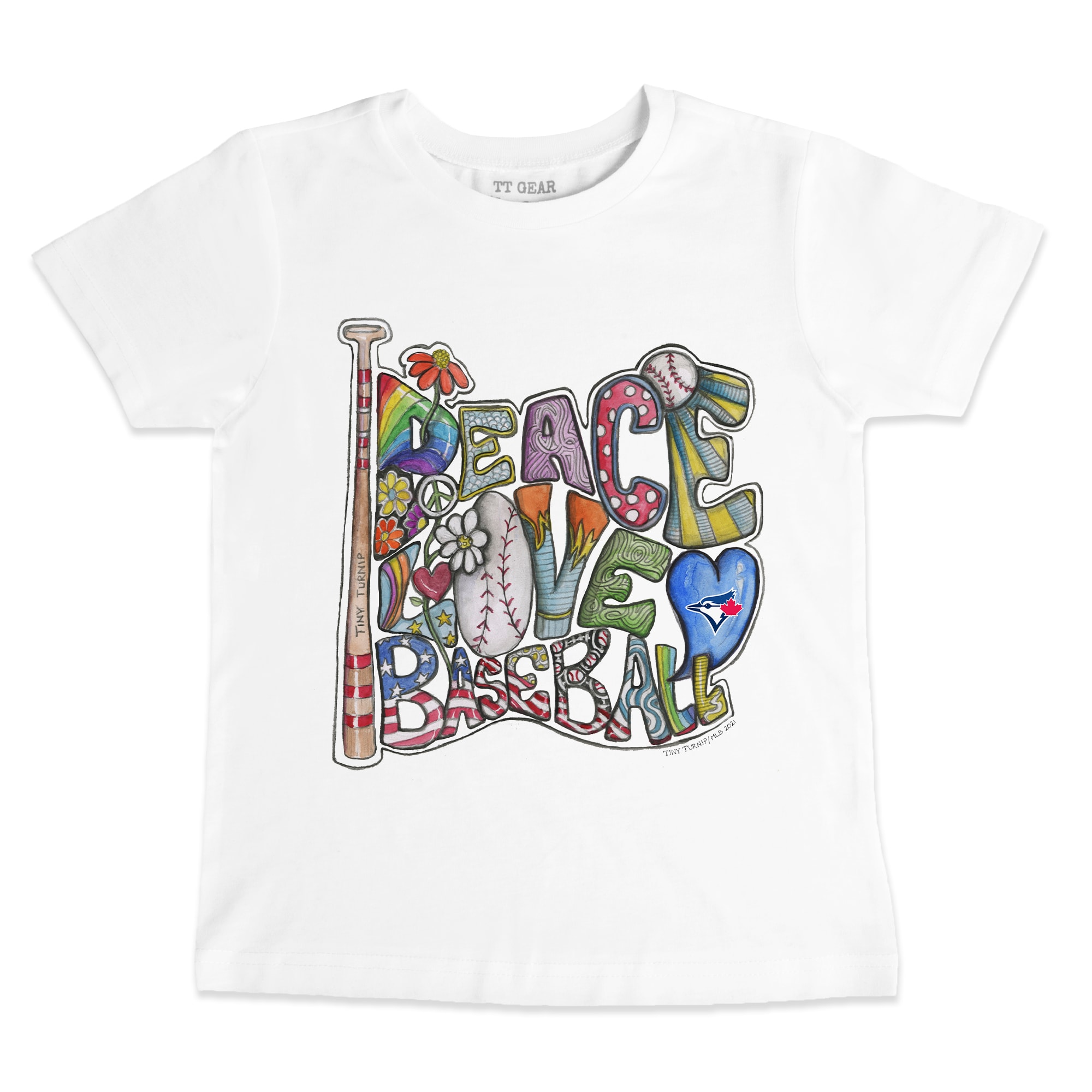 Youth Toronto Blue Jays Tiny Turnip White Peace Love Baseball T-Shirt