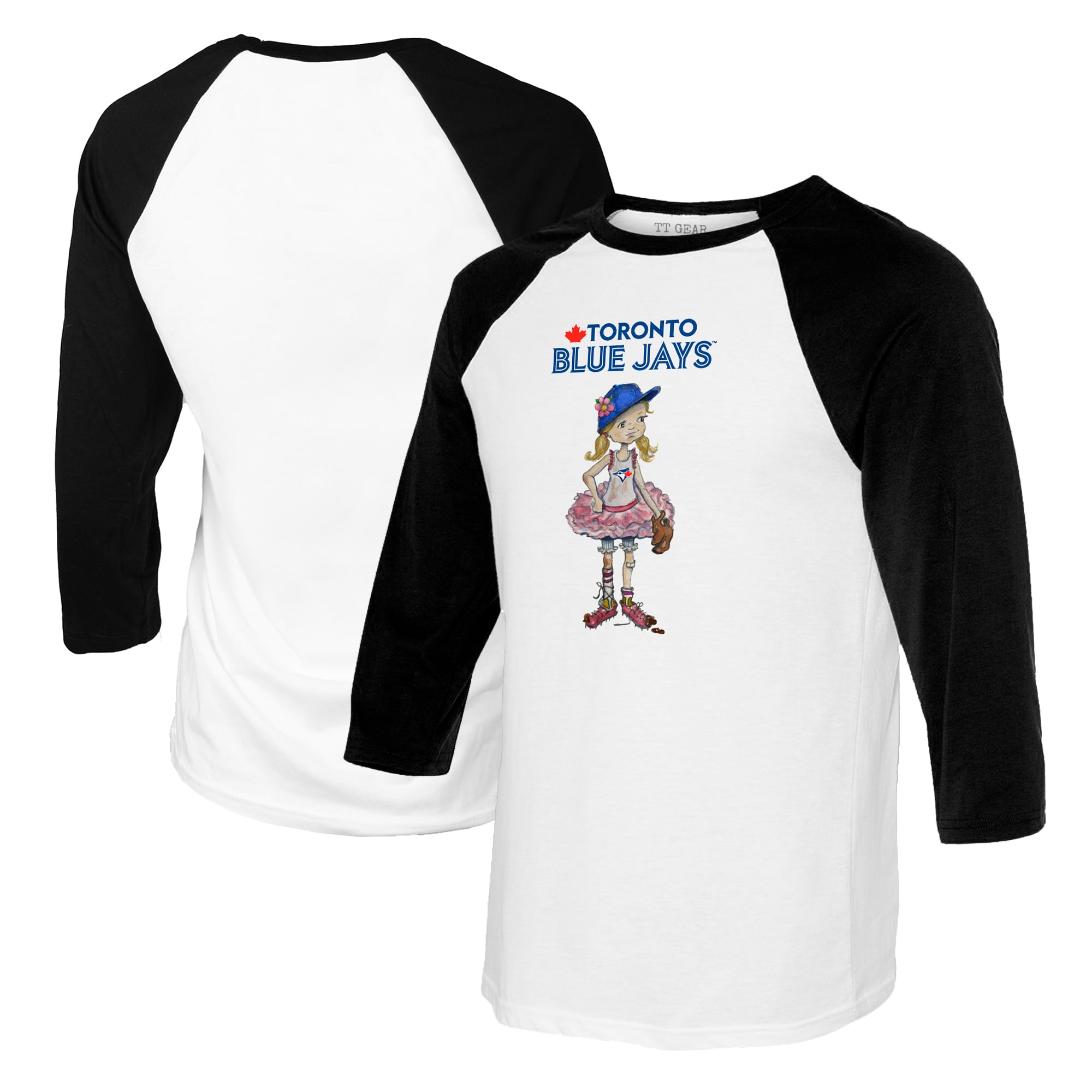 Youth Toronto Blue Jays Tiny Turnip White/Black Babes Raglan 3/4 Sleeve T-Shirt