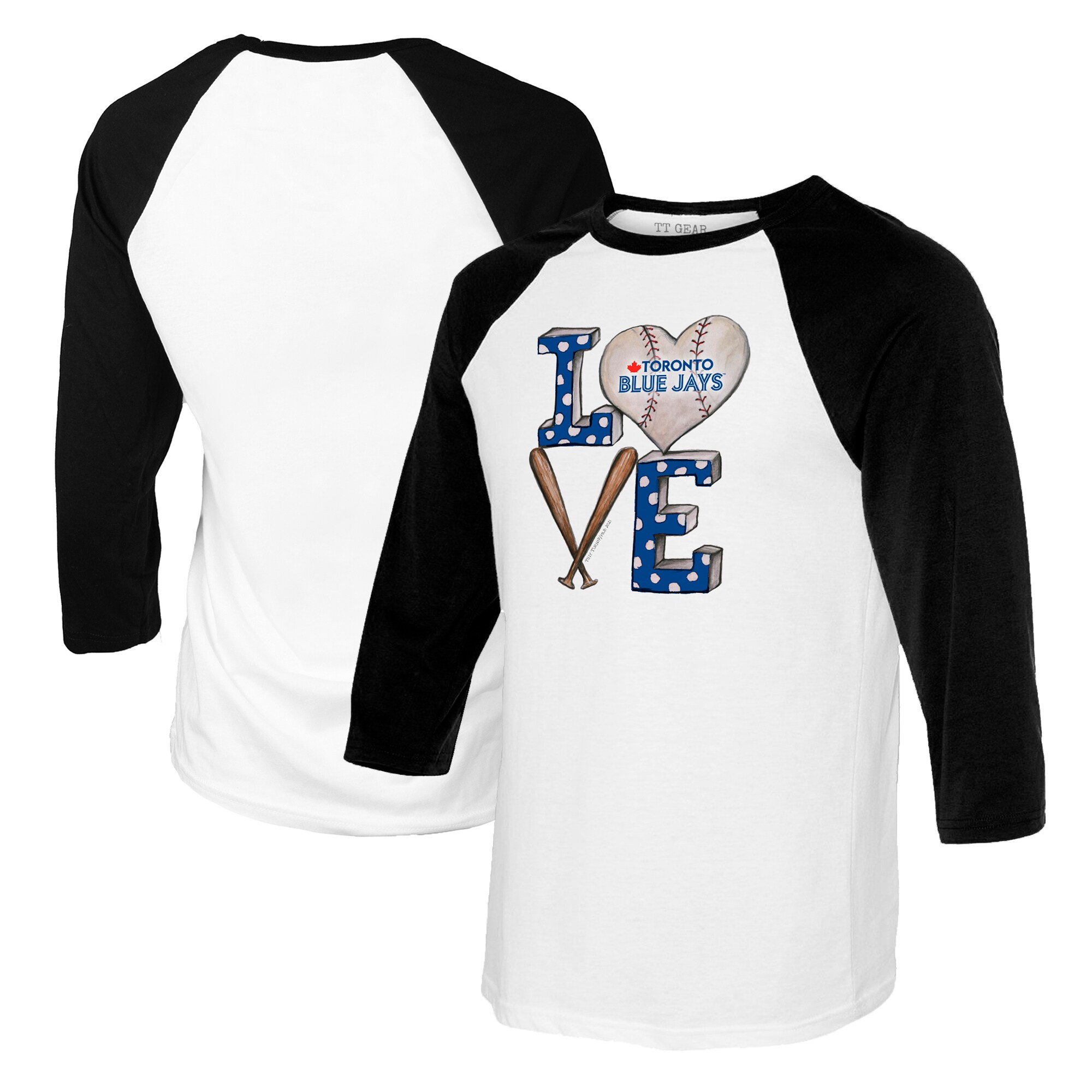 Youth Toronto Blue Jays Tiny Turnip White/Black Baseball Love Raglan 3/4 Sleeve T-Shirt