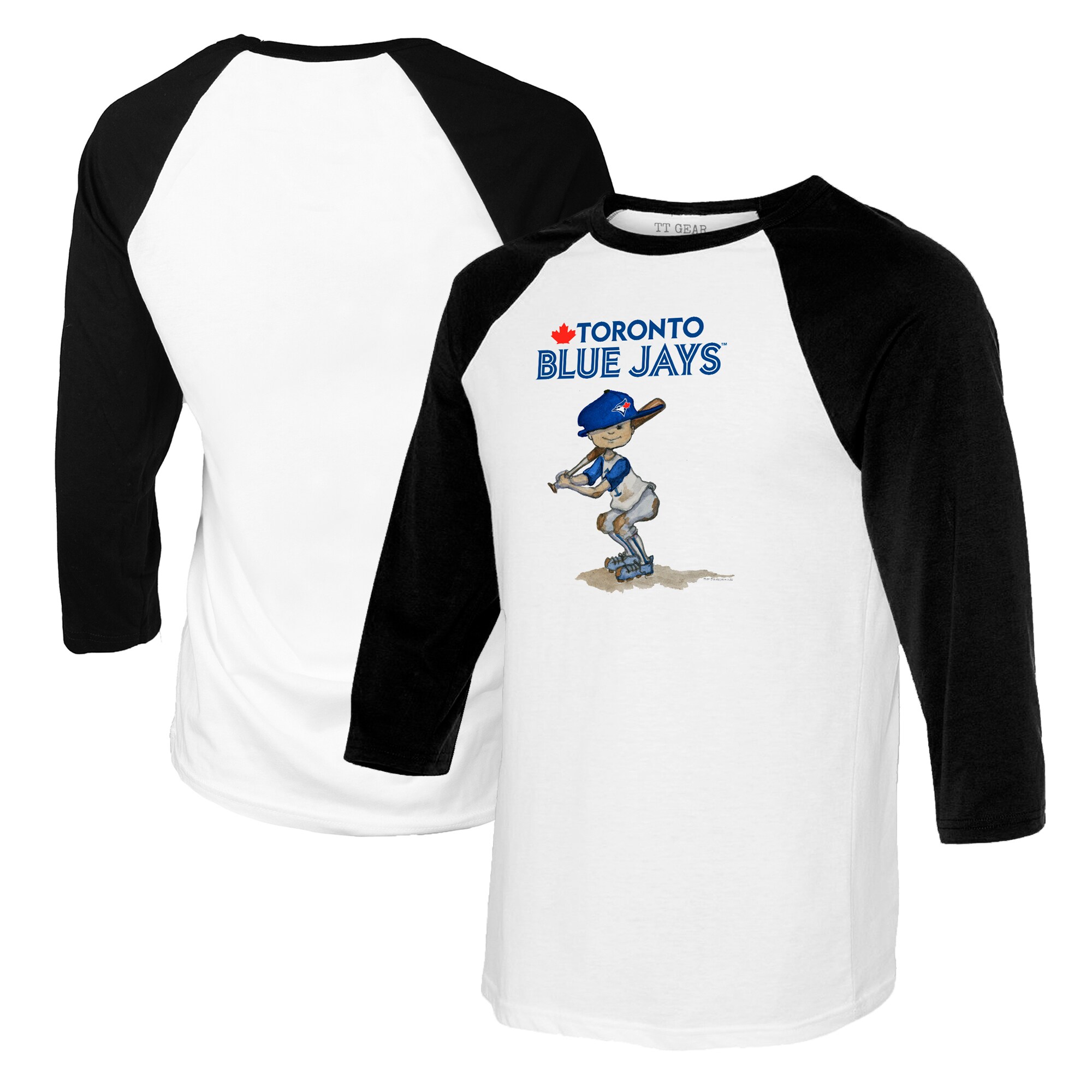 Youth Toronto Blue Jays Tiny Turnip White/Black Slugger Raglan 3/4 Sleeve T-Shirt