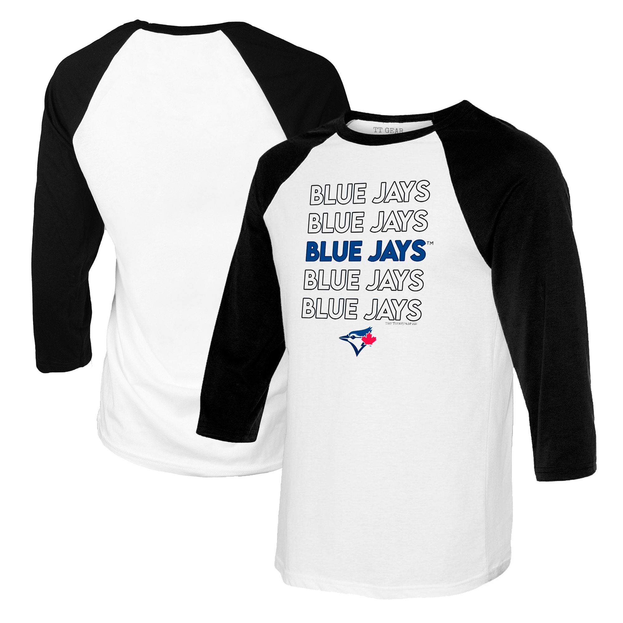 Youth Toronto Blue Jays Tiny Turnip White/Black Stacked Raglan 3/4 Sleeve T-Shirt