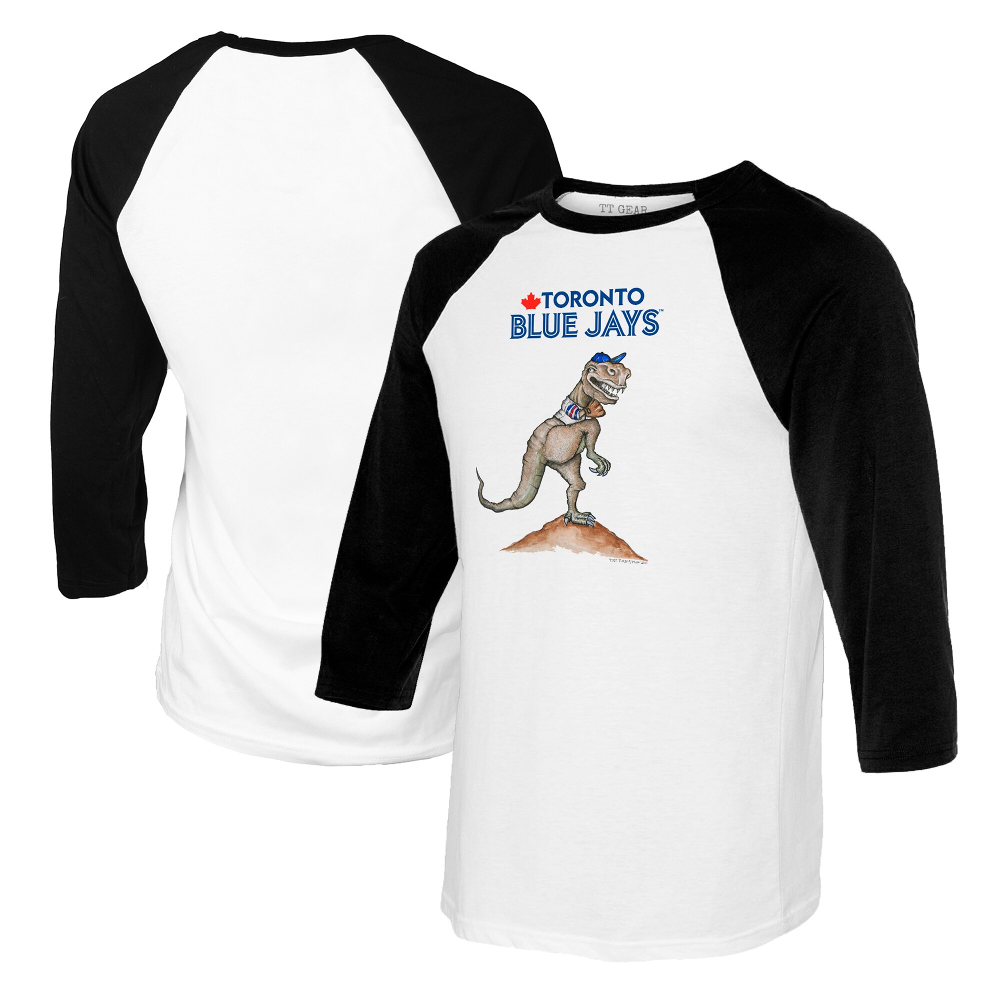 Youth Toronto Blue Jays Tiny Turnip White/Black TT Rex Raglan 3/4 Sleeve T-Shirt