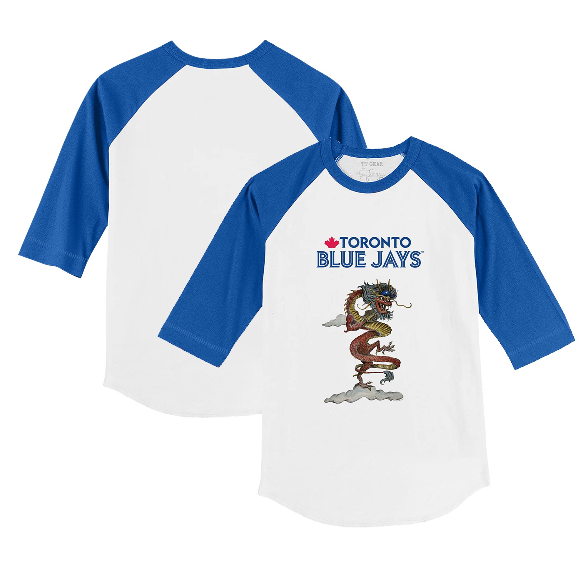Youth Toronto Blue Jays Tiny Turnip White/Royal 2024 Year of the Dragon 3/4-Sleeve Raglan T-Shirt