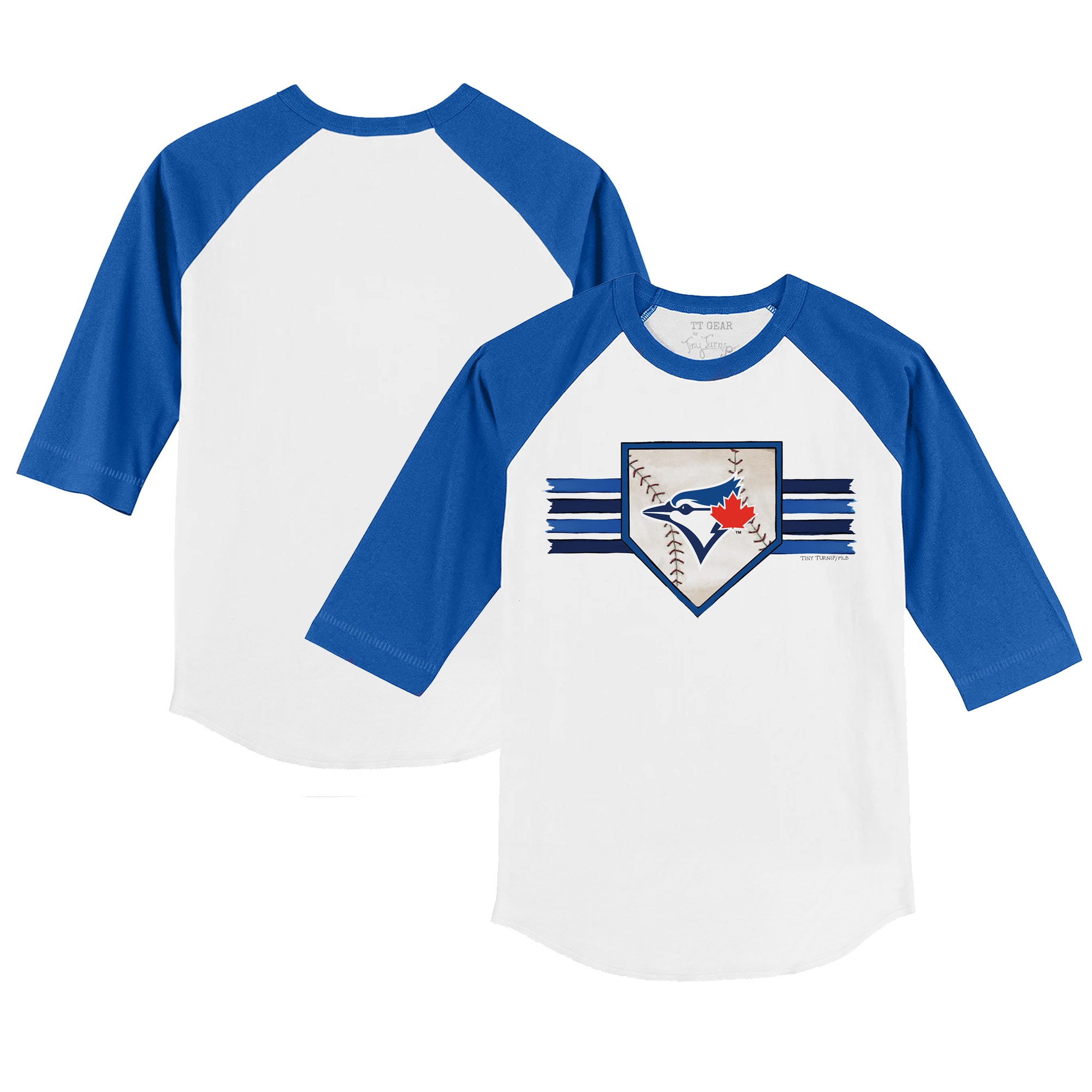Youth Toronto Blue Jays Tiny Turnip White/Royal Base Stripe 3/4-Sleeve Raglan T-Shirt