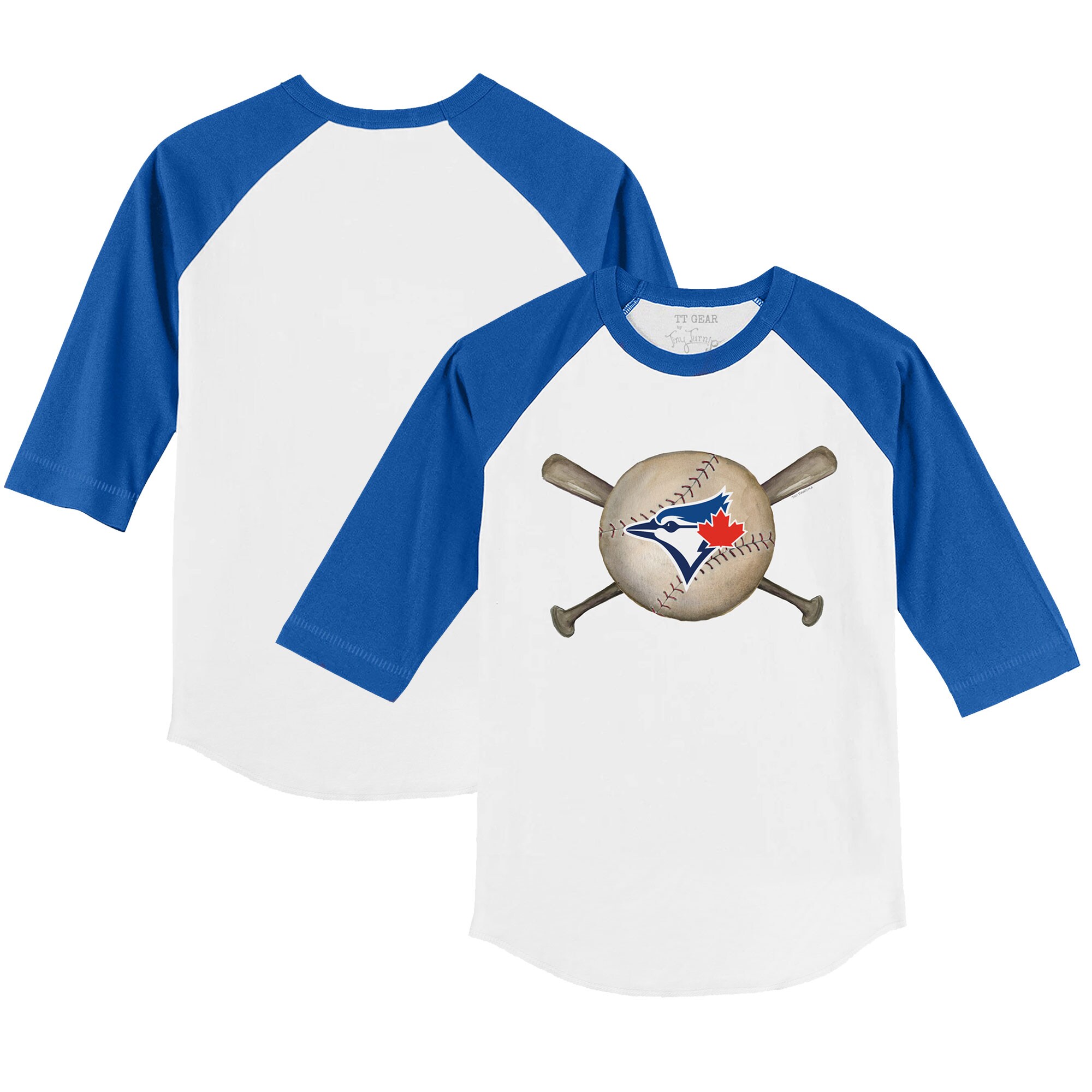 Youth Toronto Blue Jays Tiny Turnip White/Royal Baseball Cross Bats 3/4-Sleeve Raglan T-Shirt
