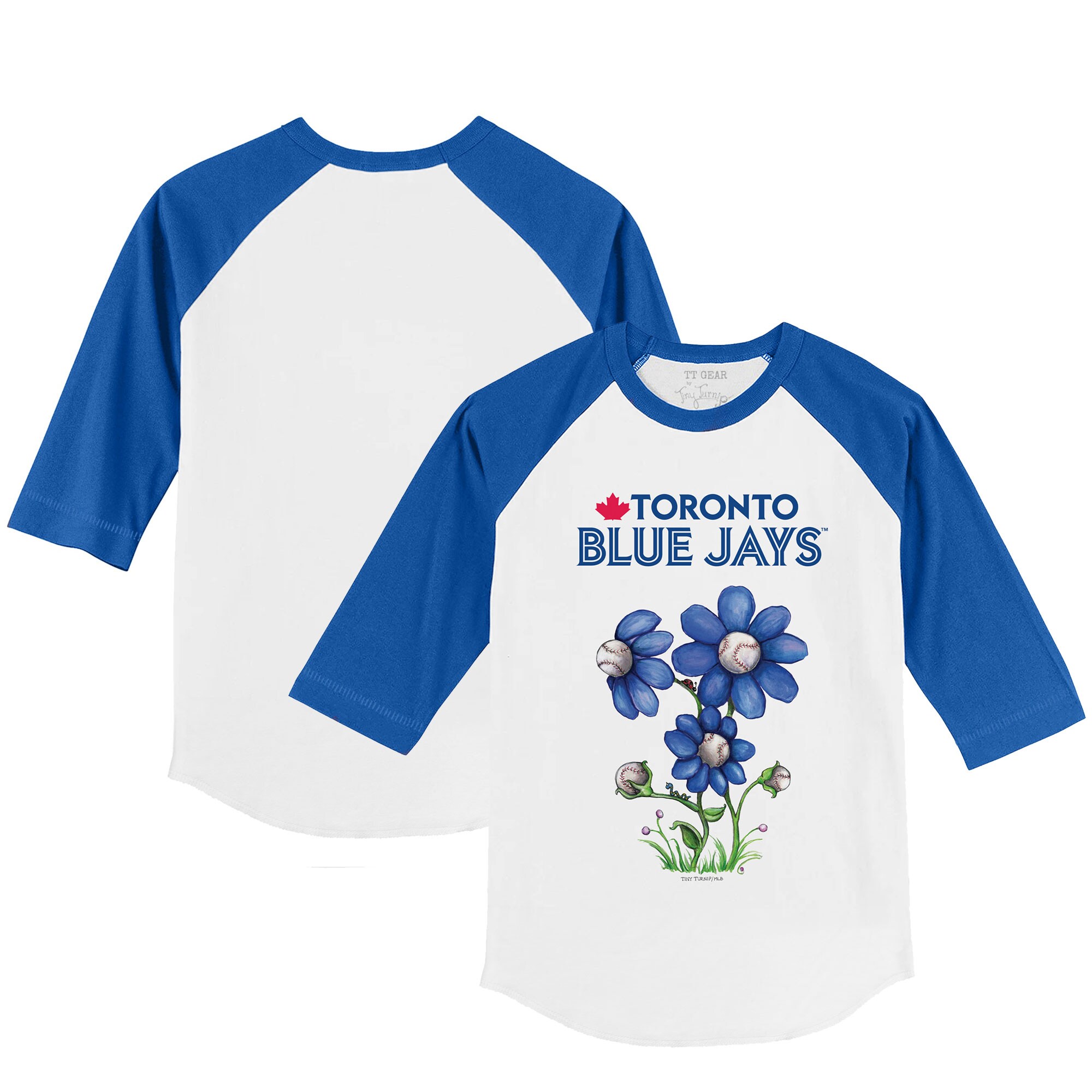 Youth Toronto Blue Jays Tiny Turnip White/Royal Blooming Baseballs 3/4-Sleeve Raglan T-Shirt