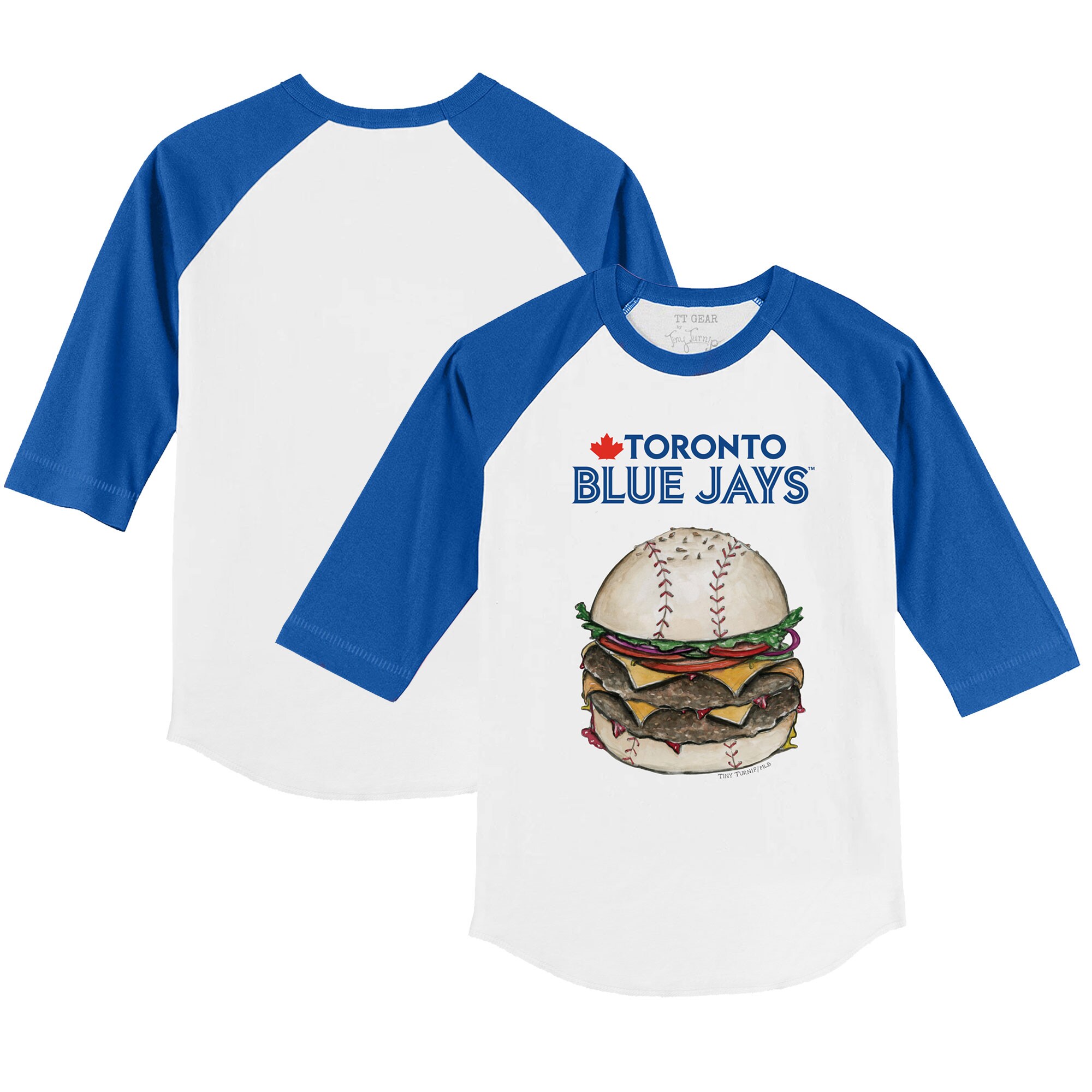 Youth Toronto Blue Jays Tiny Turnip White/Royal Burger 3/4-Sleeve Raglan T-Shirt