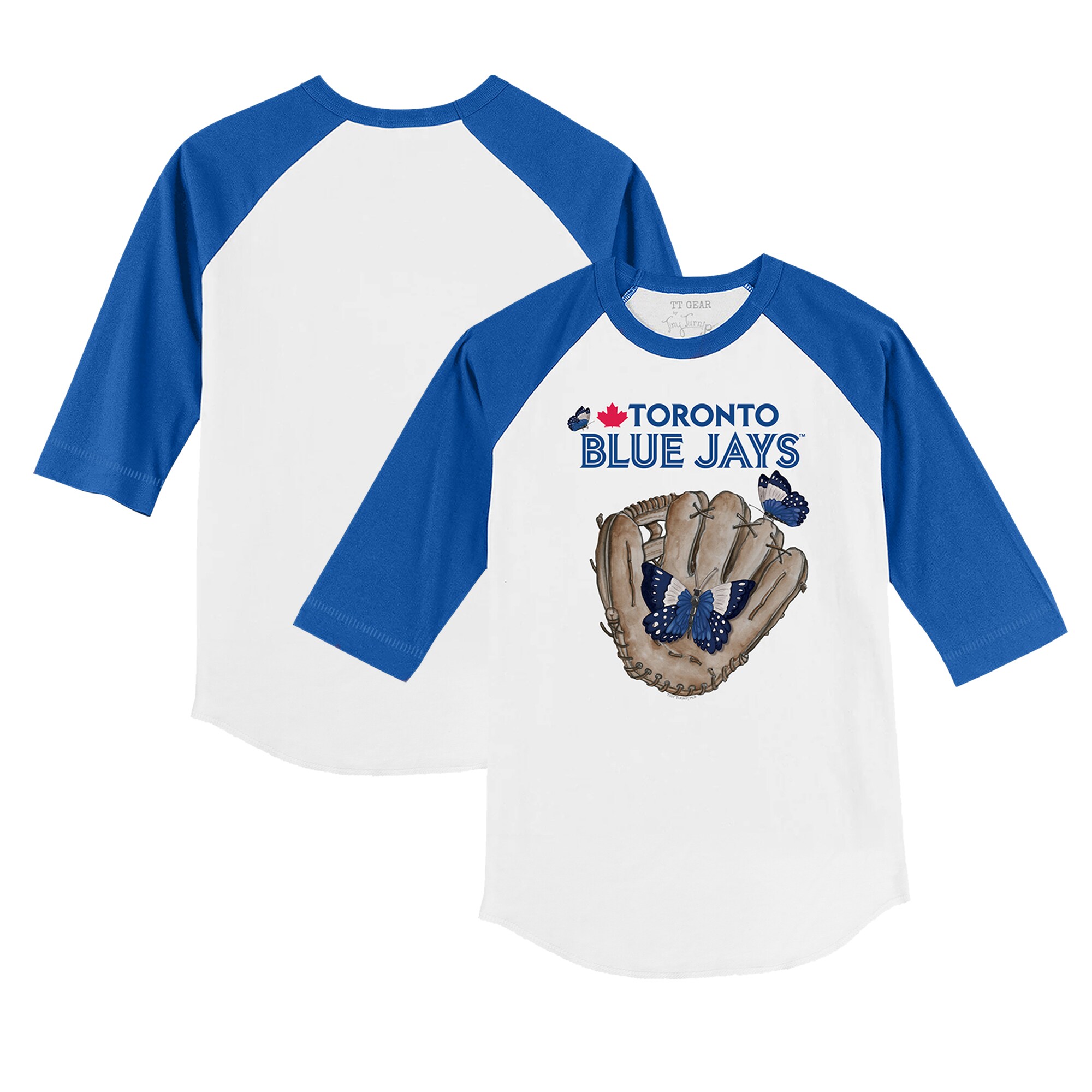 Youth Toronto Blue Jays Tiny Turnip White/Royal Butterfly Glove 3/4-Sleeve Raglan T-Shirt