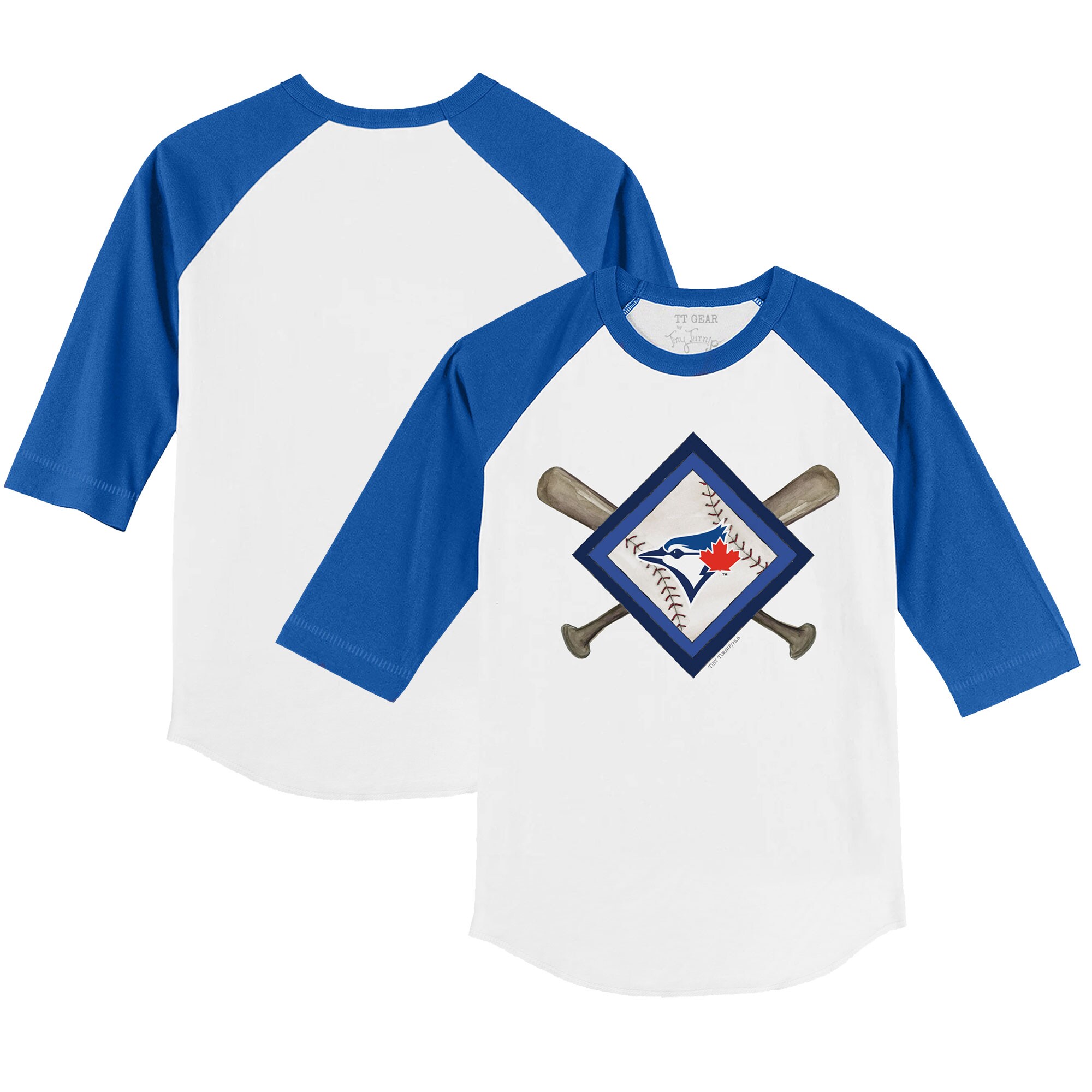 Youth Toronto Blue Jays Tiny Turnip White/Royal Diamond Cross Bats 3/4-Sleeve Raglan T-Shirt