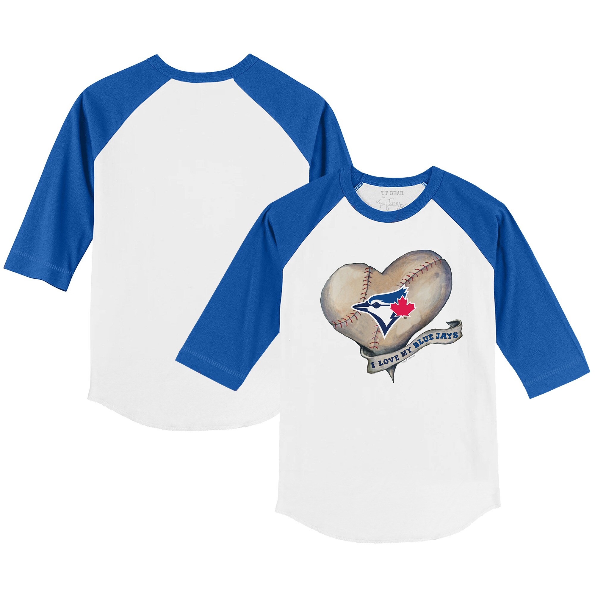 Youth Toronto Blue Jays Tiny Turnip White/Royal Heart Banner 3/4-Sleeve Raglan T-Shirt
