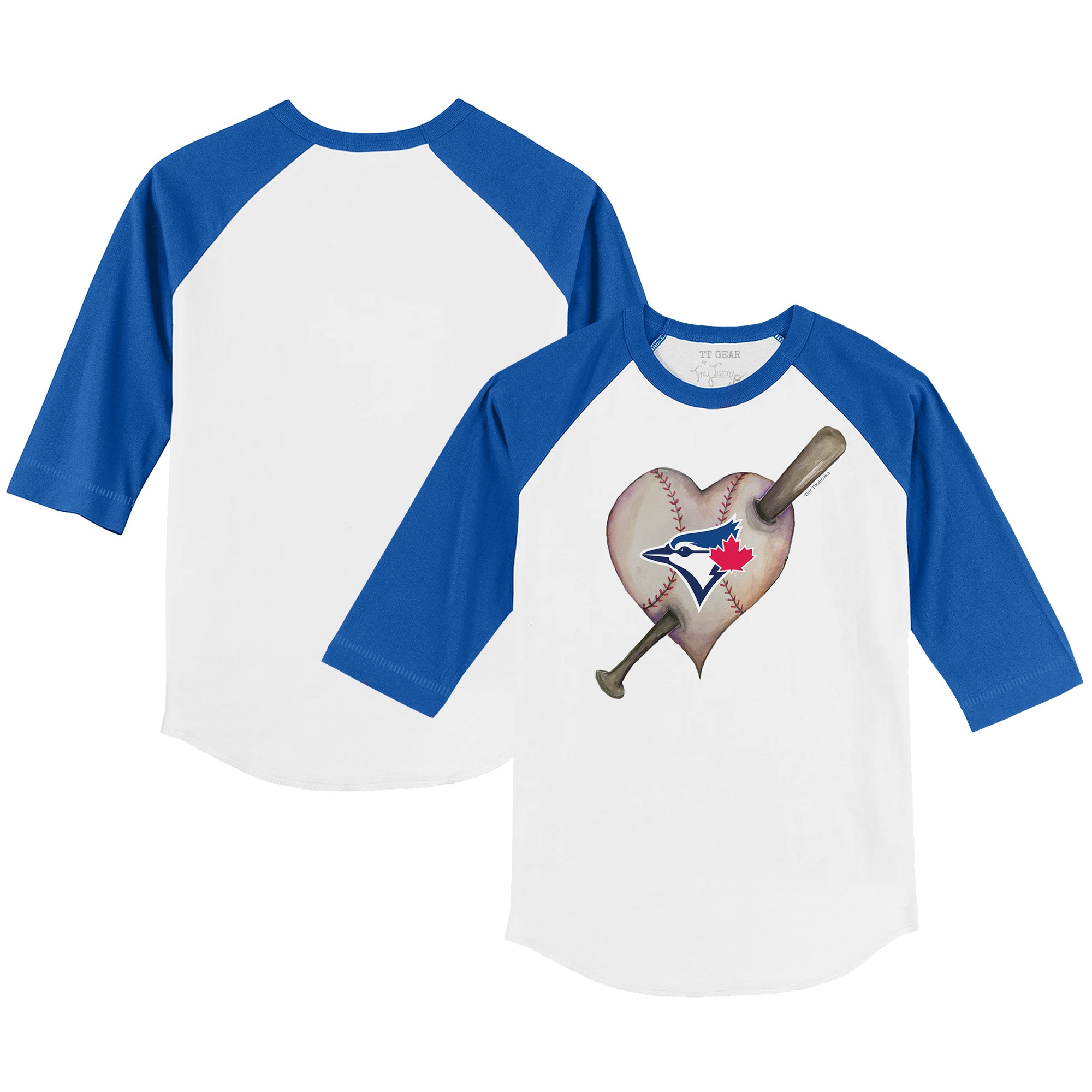 Youth Toronto Blue Jays Tiny Turnip White/Royal Heart Bat 3/4-Sleeve Raglan T-Shirt