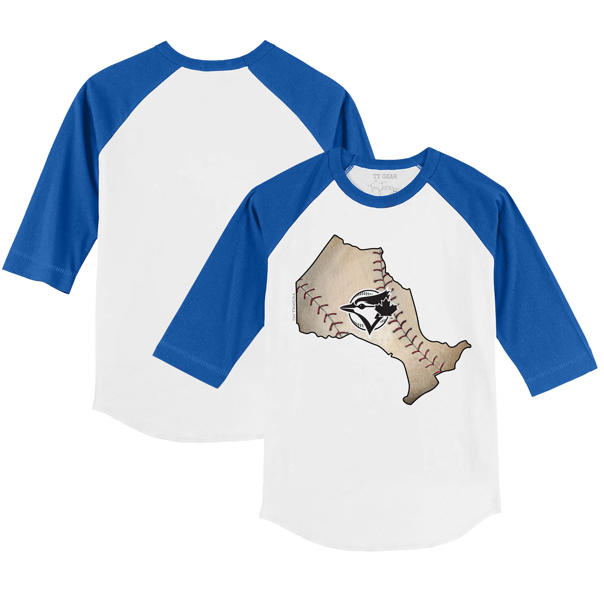 Youth Toronto Blue Jays Tiny Turnip White/Royal Province Outline 3/4-Sleeve Raglan T-Shirt