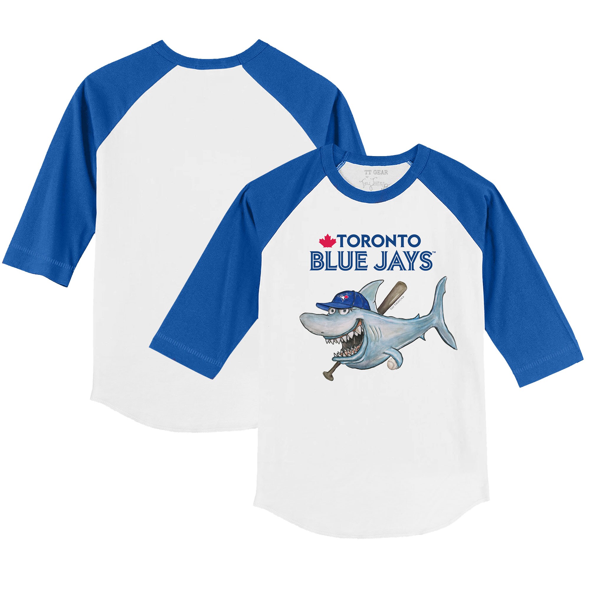 Youth Toronto Blue Jays Tiny Turnip White/Royal Shark 3/4-Sleeve Raglan T-Shirt