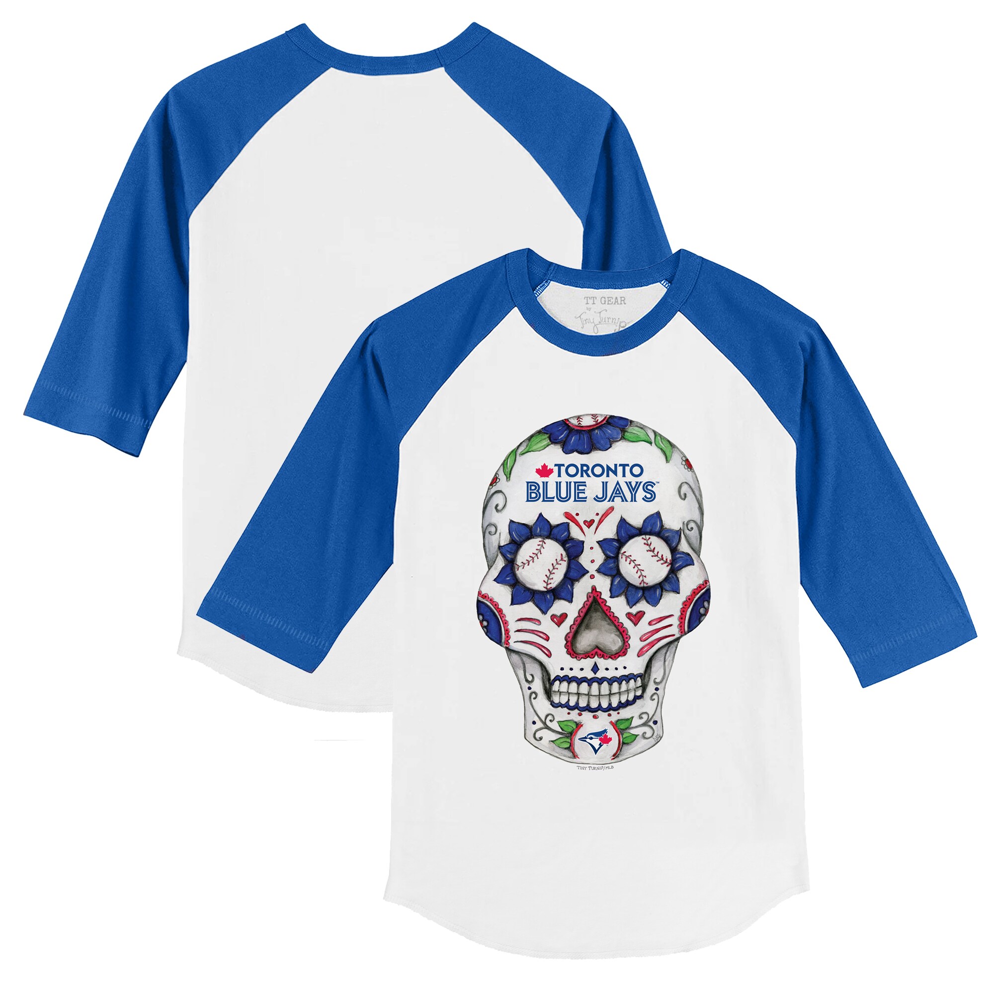 Youth Toronto Blue Jays Tiny Turnip White/Royal Sugar Skull 3/4-Sleeve Raglan T-Shirt