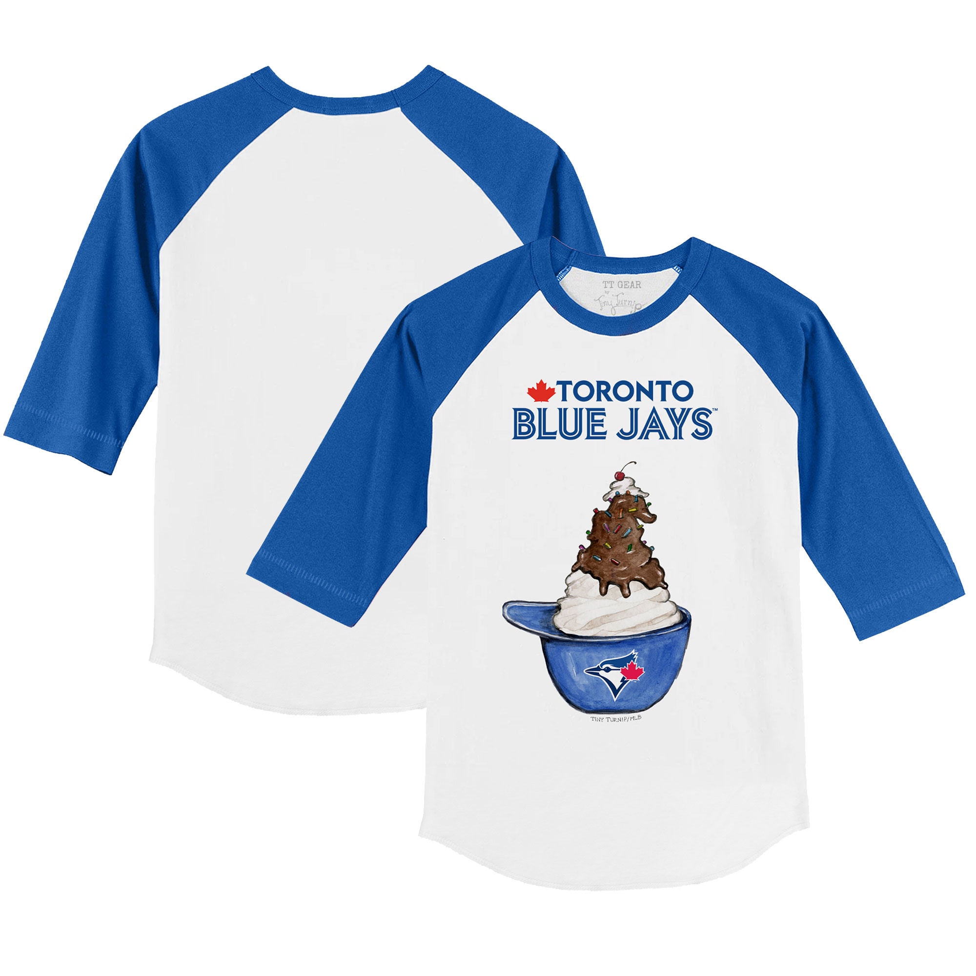 Youth Toronto Blue Jays Tiny Turnip White/Royal Sundae Helmet 3/4-Sleeve Raglan T-Shirt