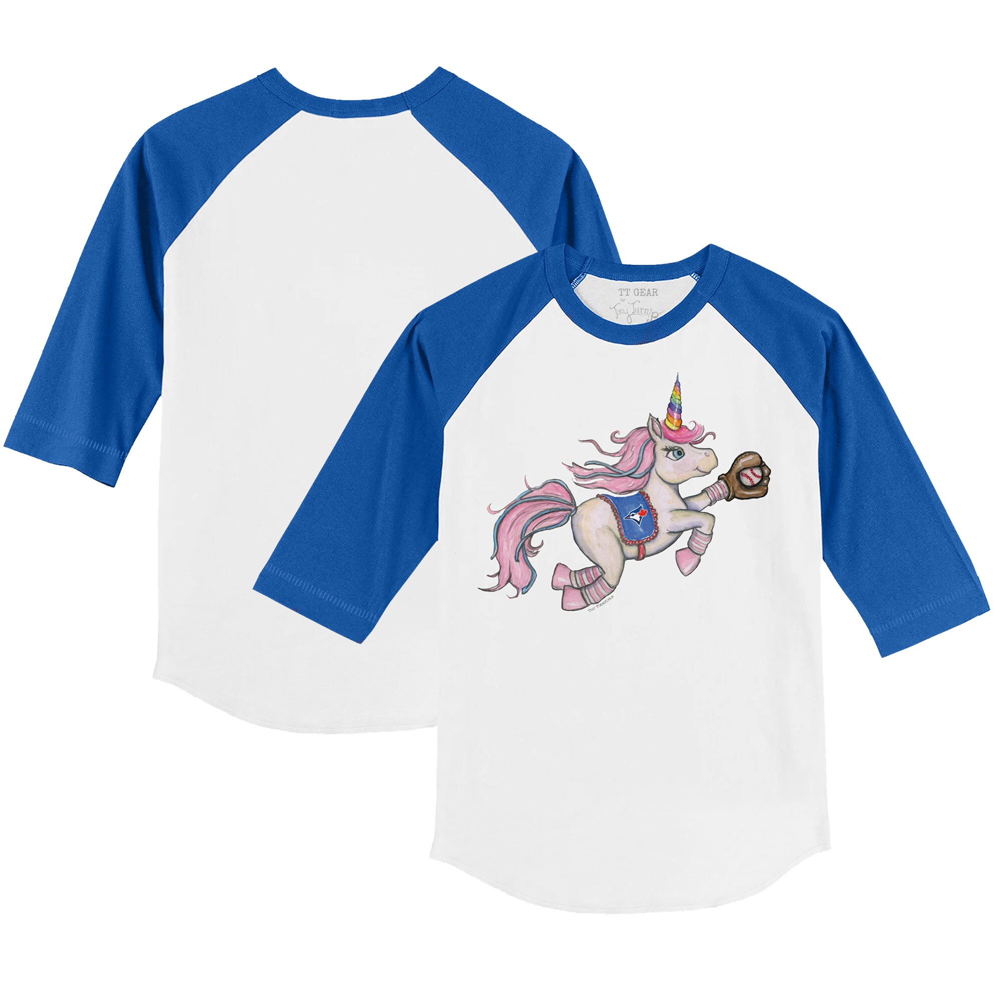 Youth Toronto Blue Jays Tiny Turnip White/Royal Unicorn 3/4-Sleeve Raglan T-Shirt